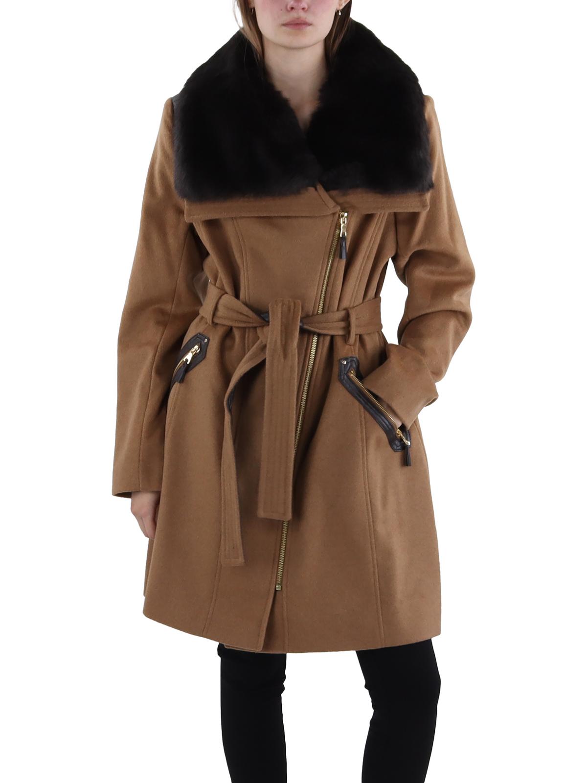 Kate Womens Wool Blend Faux Fur Trench Coat