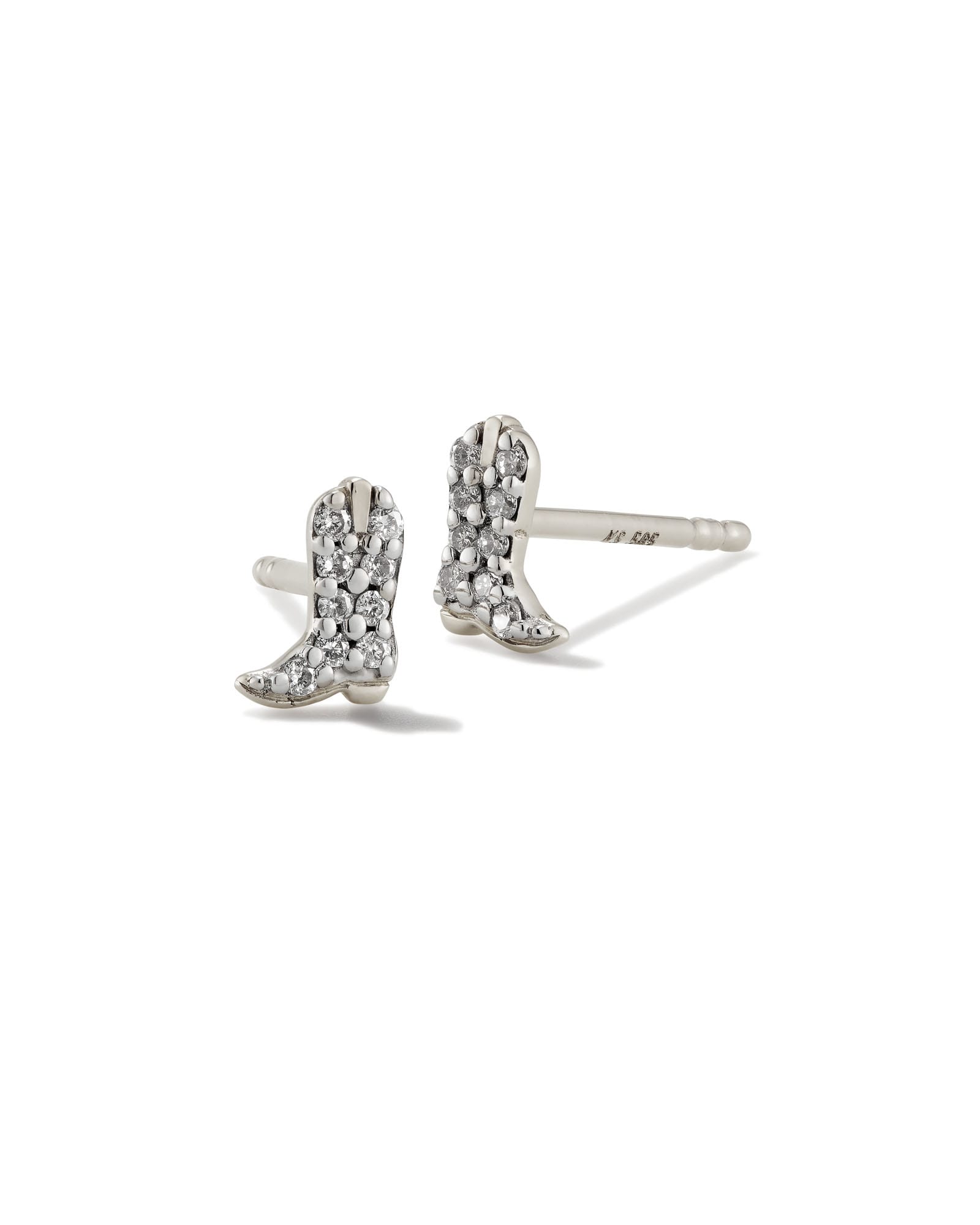 Kendra Scott Tiny Cowboy Boot 14k White Gold Stud Earrings in White Diamond | Diamonds