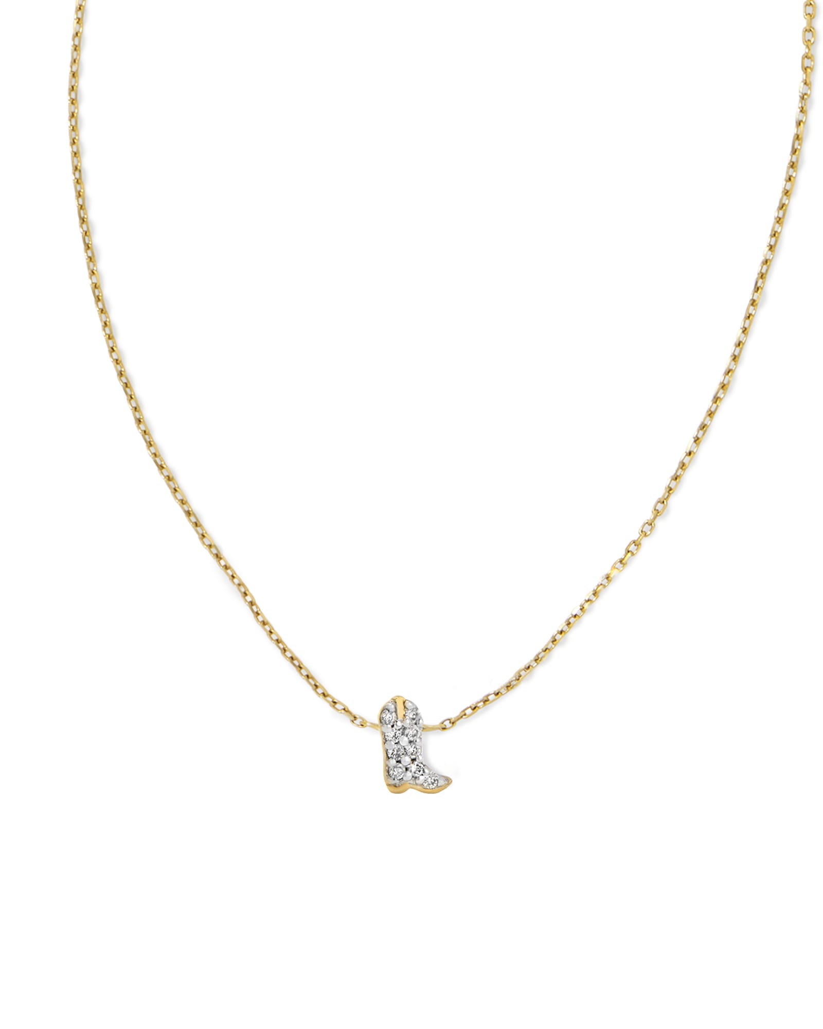 Kendra Scott Tiny Cowboy Boot 14k Yellow Gold Pendant Necklace in White Diamond | Diamonds