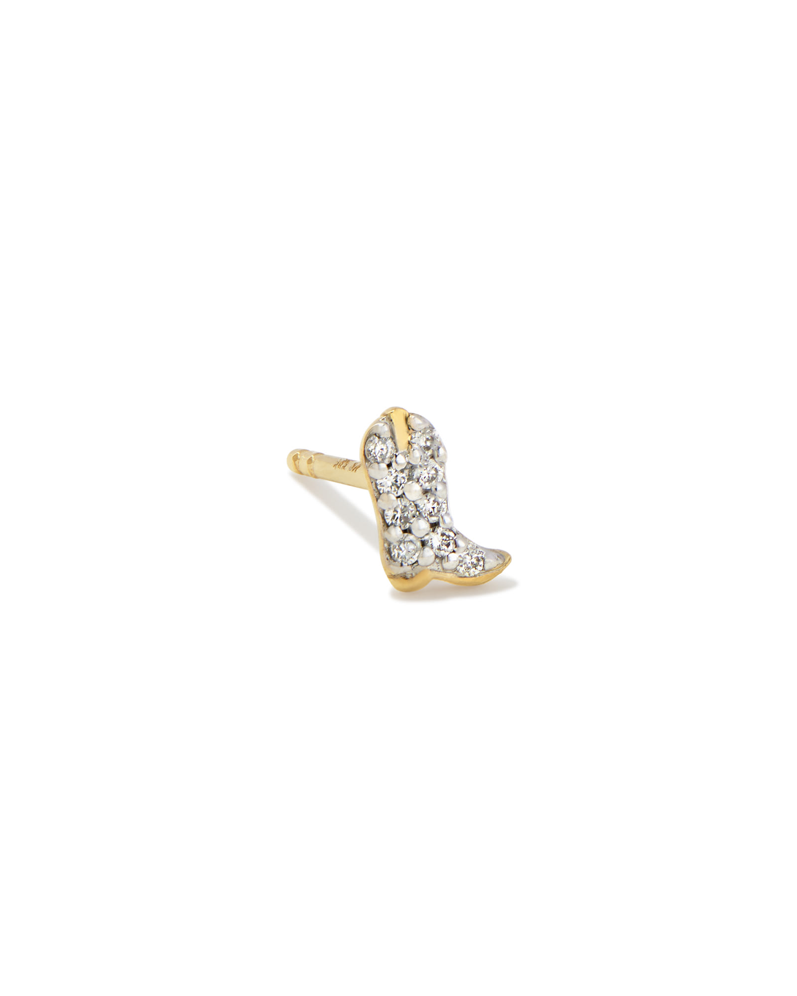 Kendra Scott Tiny Cowboy Boot 14k Yellow Gold Single Stud Earring in White Diamond | Diamonds