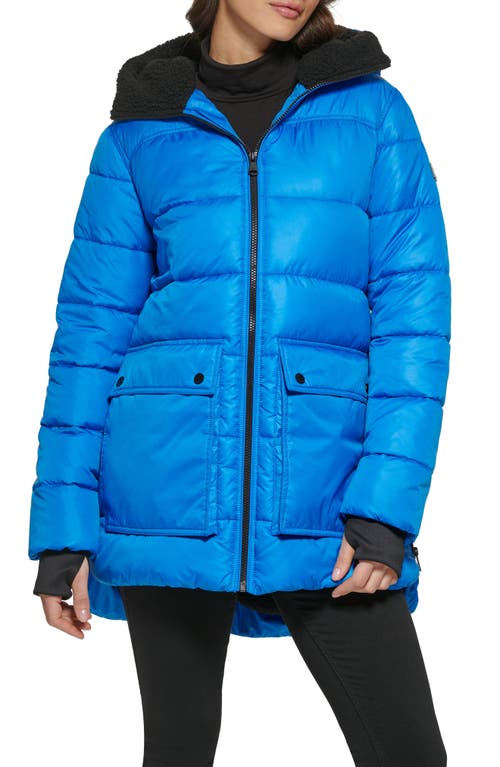 Kenneth Cole New York Faux Shearling Lined Hood Channel Quilted Puffer Parka Jacket in Aqua at Nordstrom, Size X-Small