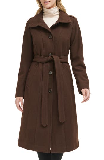 Kenneth Cole New York Military Wool Blend Coat in Chocolate at Nordstrom Rack, Size Small