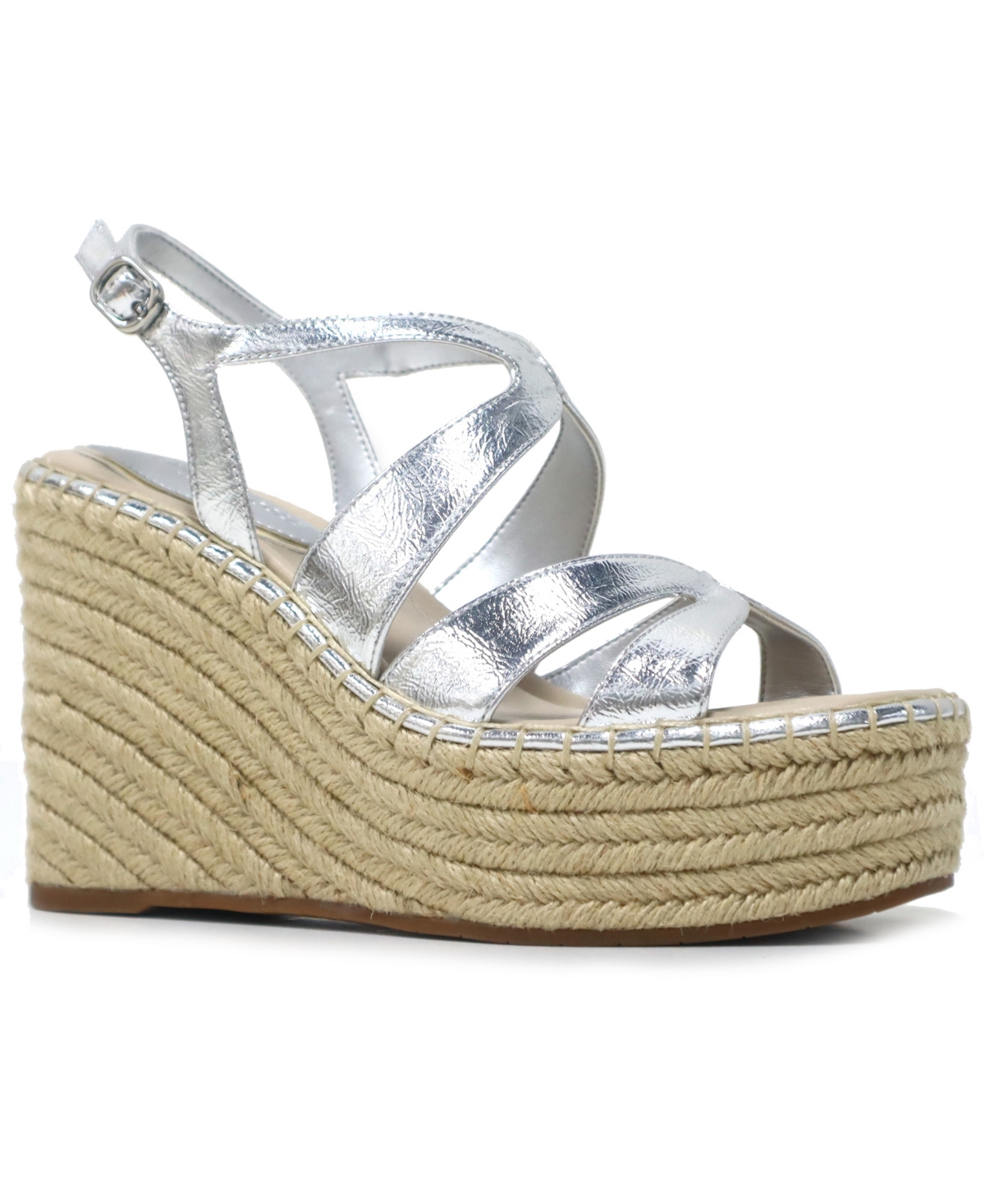 Kenneth Cole New York Women's Solace Espadrille Platform Wedge Sandals - Silver- Metallic Pu