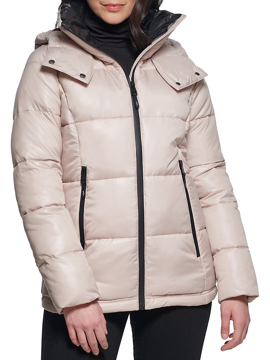 Kenneth Cole Women's Hooded Puffer Jacket - Frost - Size XL