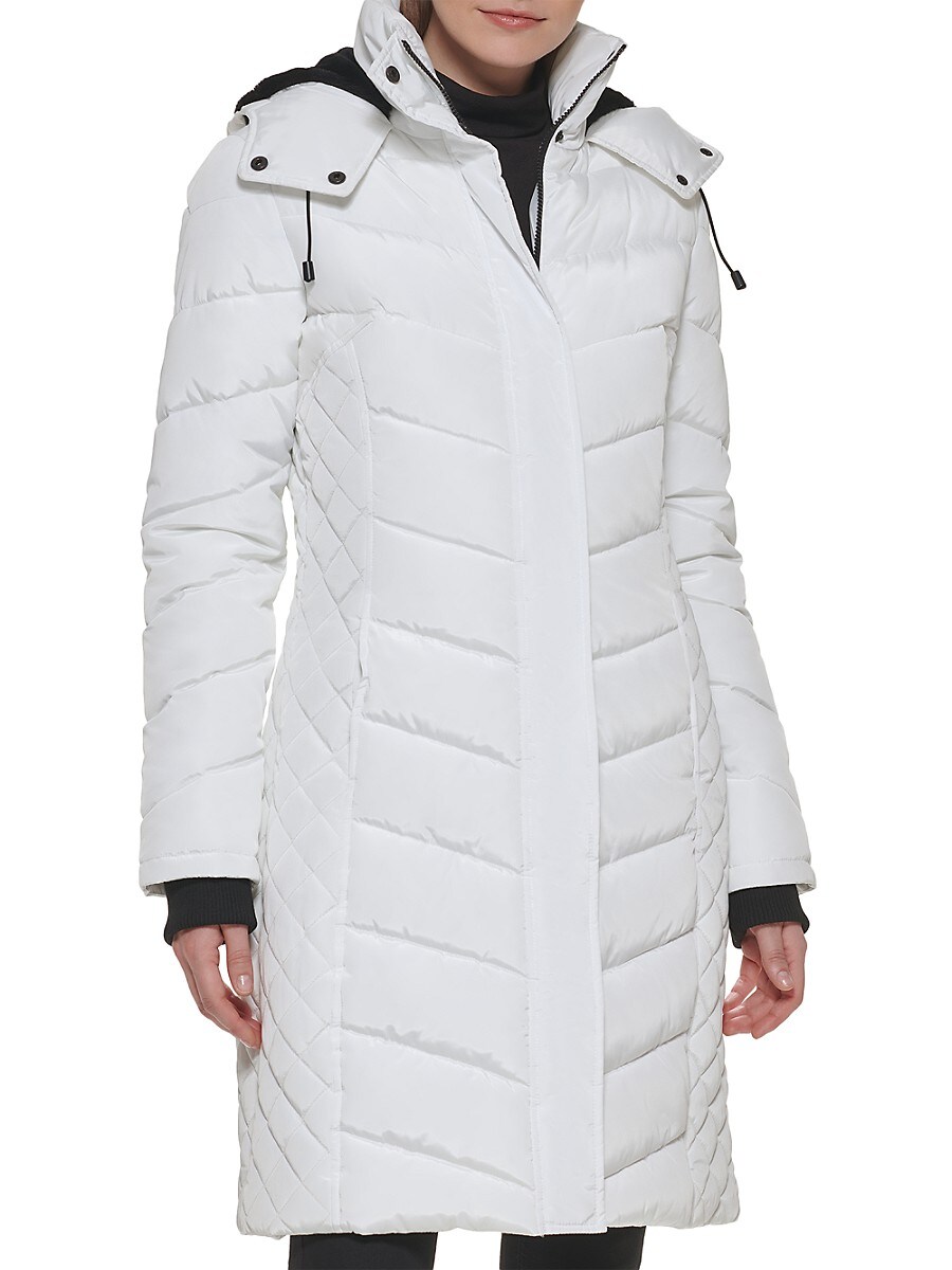 Kenneth Cole Women's Mixed Quilted Puffer Coat - White - Size XL