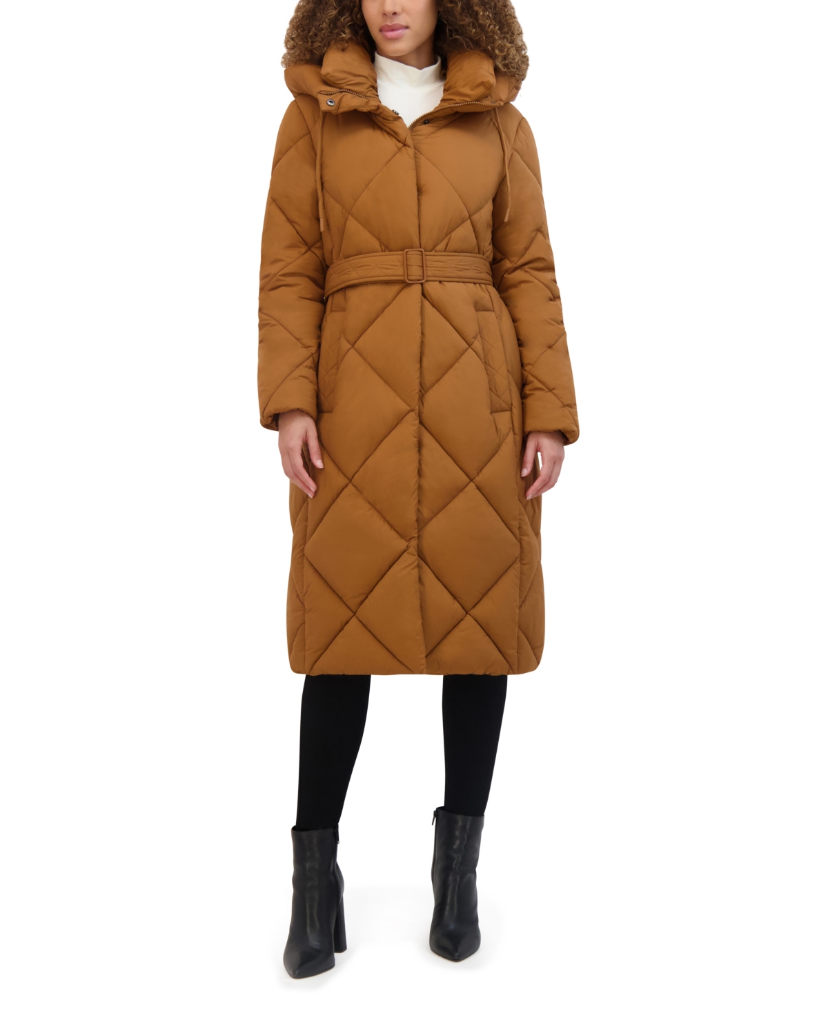 Kenneth Cole Women's Quilted Long Puffer Coat - Amber