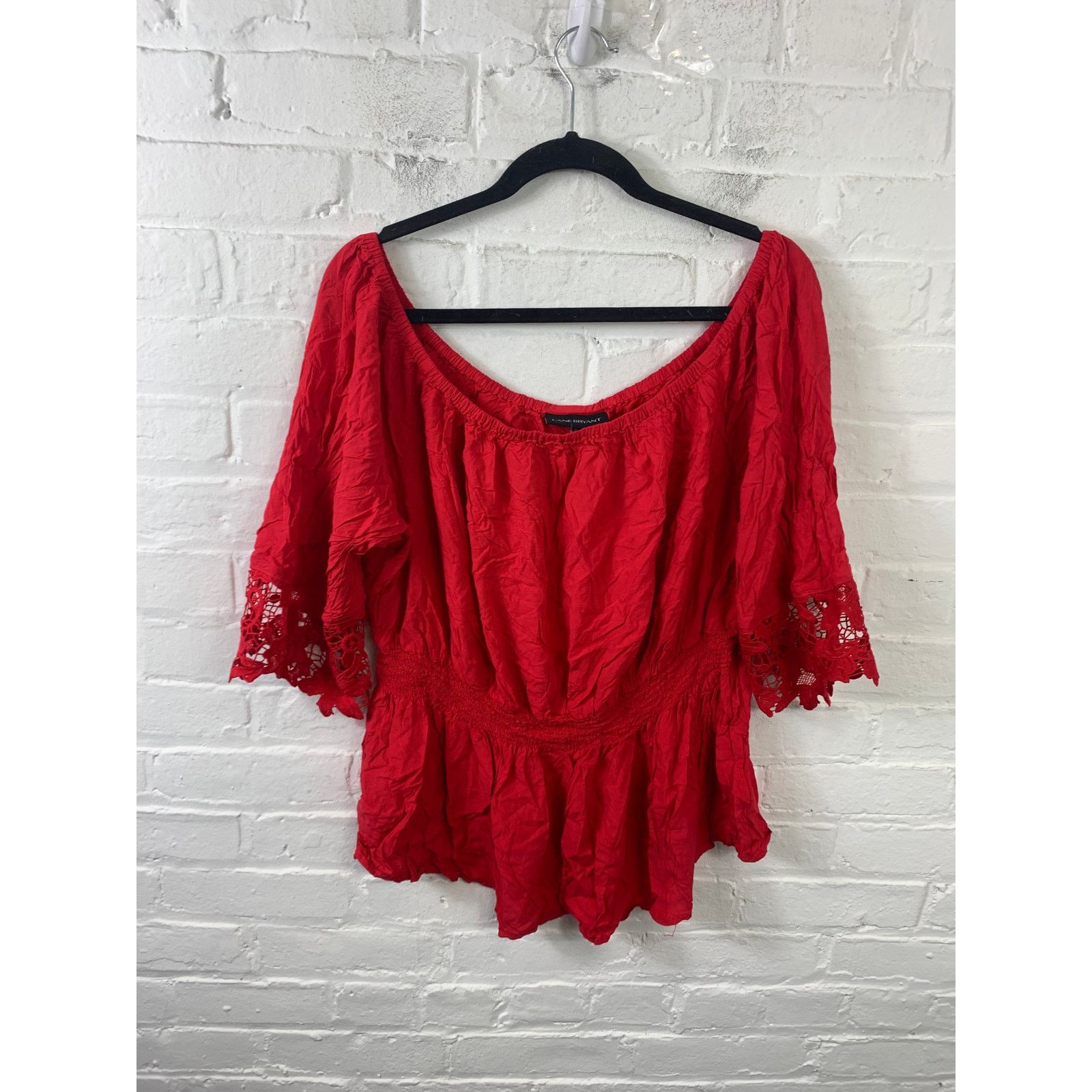 Kenneth Jay Lane Lane Bryant Off-The-Shoulder Top Blouse 3/4 Sleeves Red 20, Women's (Size 3xl)