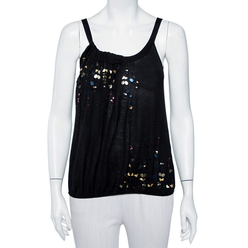 Kenzo Black Embellished Silk Knit Tank Top S