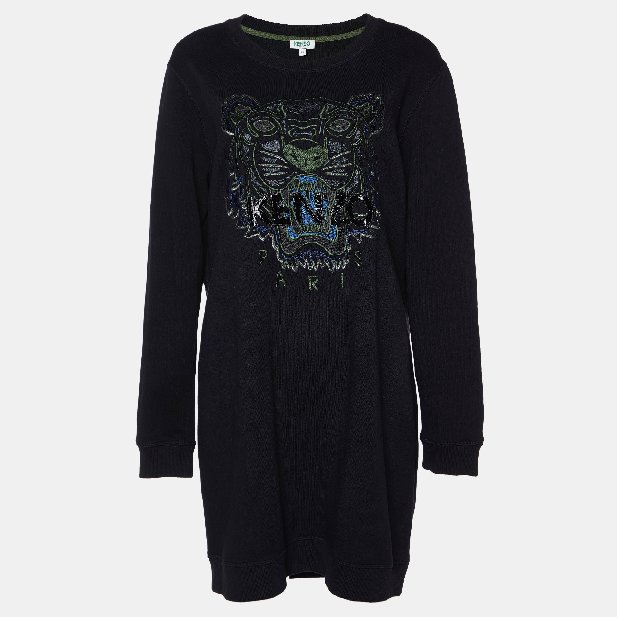 Kenzo Black Embroidered Cotton Knit Crewneck Sweatshirt XL