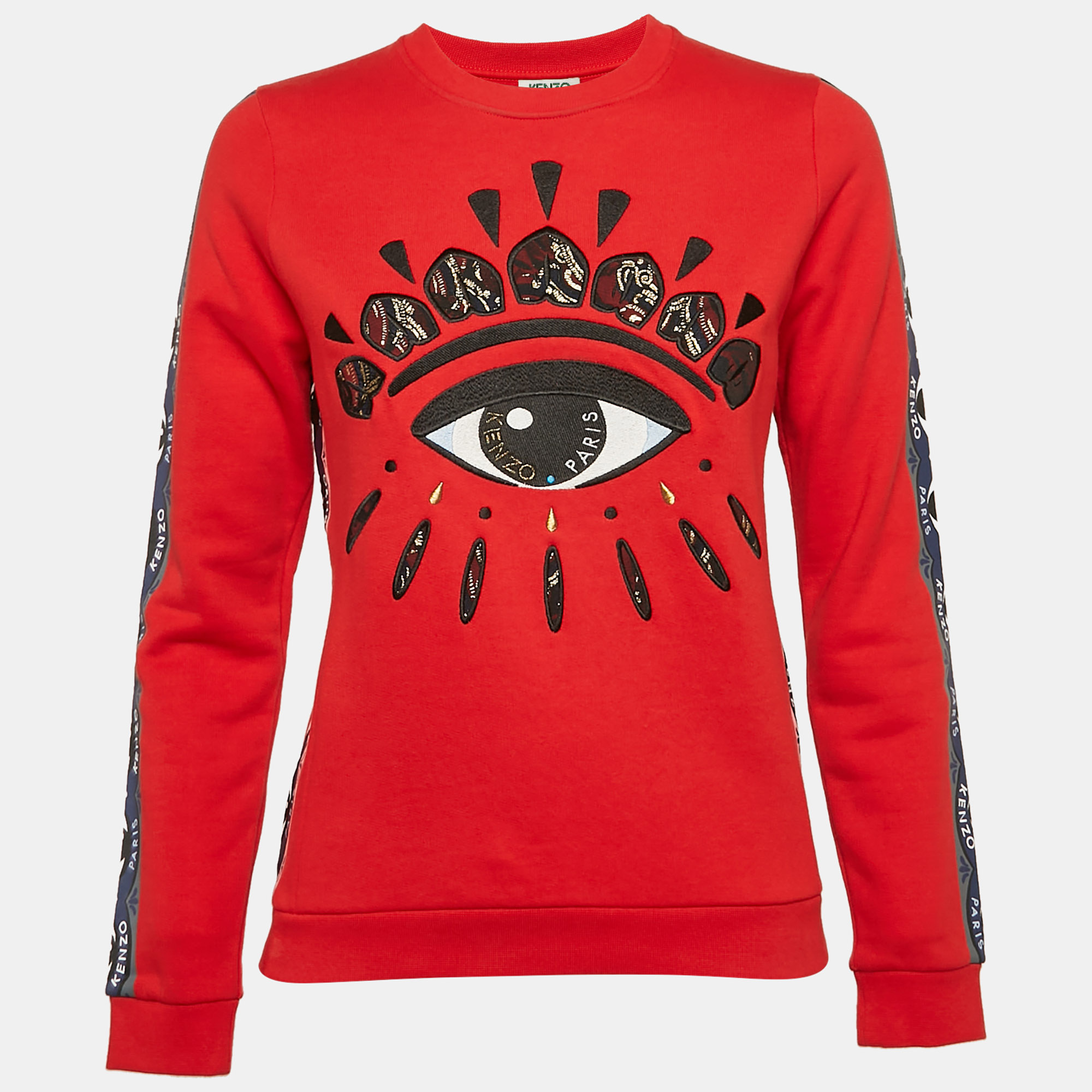 Kenzo Red Eye Logo Embroidered Cotton Knit Sweatshirt M