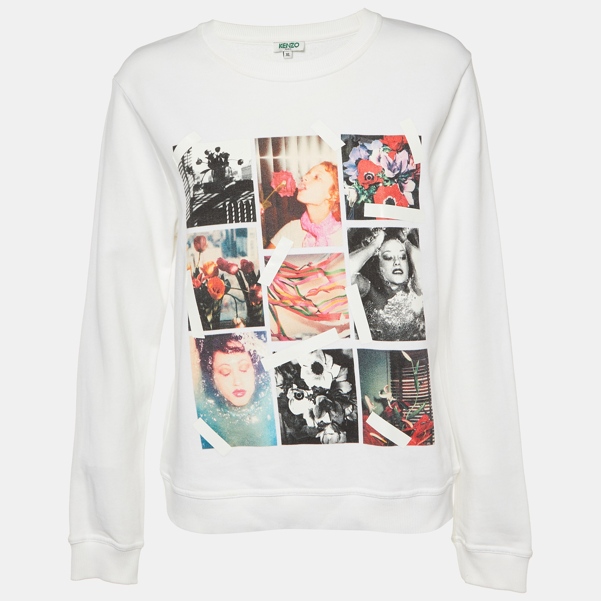 Kenzo White Photo Collage Print Cotton Crew Neck Sweatshirt XL