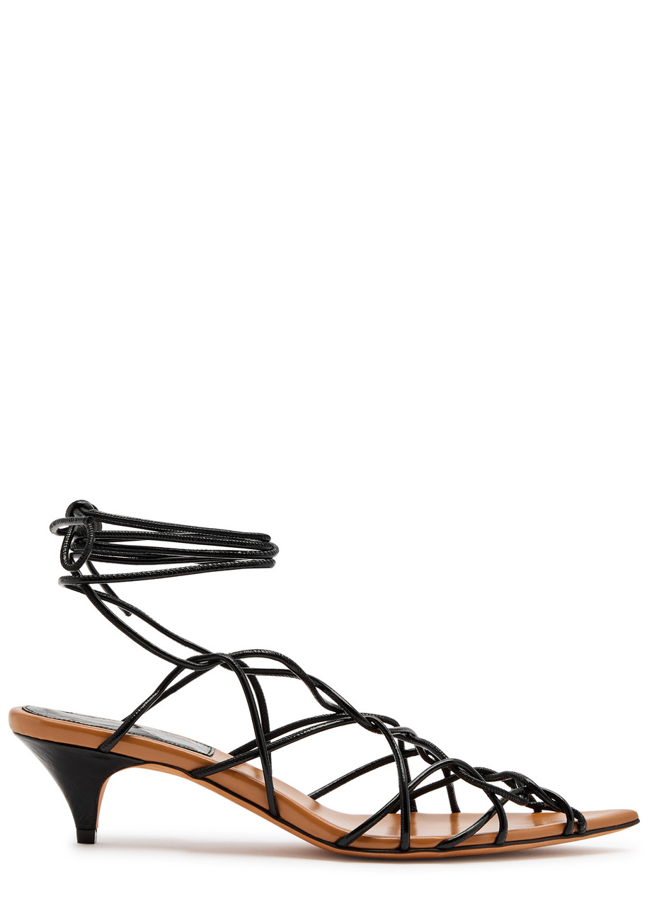 Khaite Arden 45 Patent Leather Lace-up Sandals - Black - 40 (IT40 / UK7)