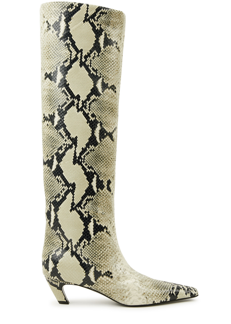 Khaite Davis 50 Python-effect Leather Knee-high Boots - Black White Grey - 4