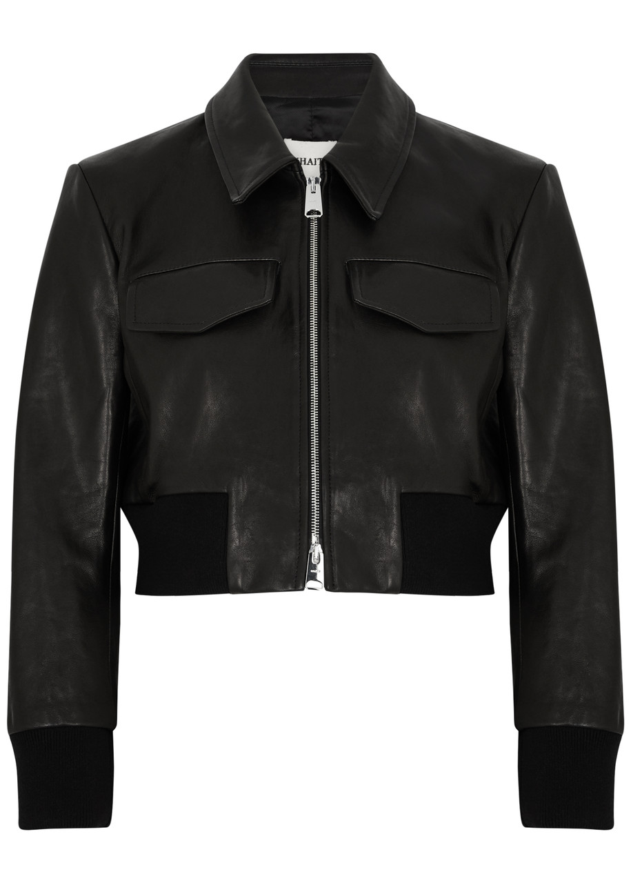 Khaite Hector Cropped Leather Jacket - Black - S