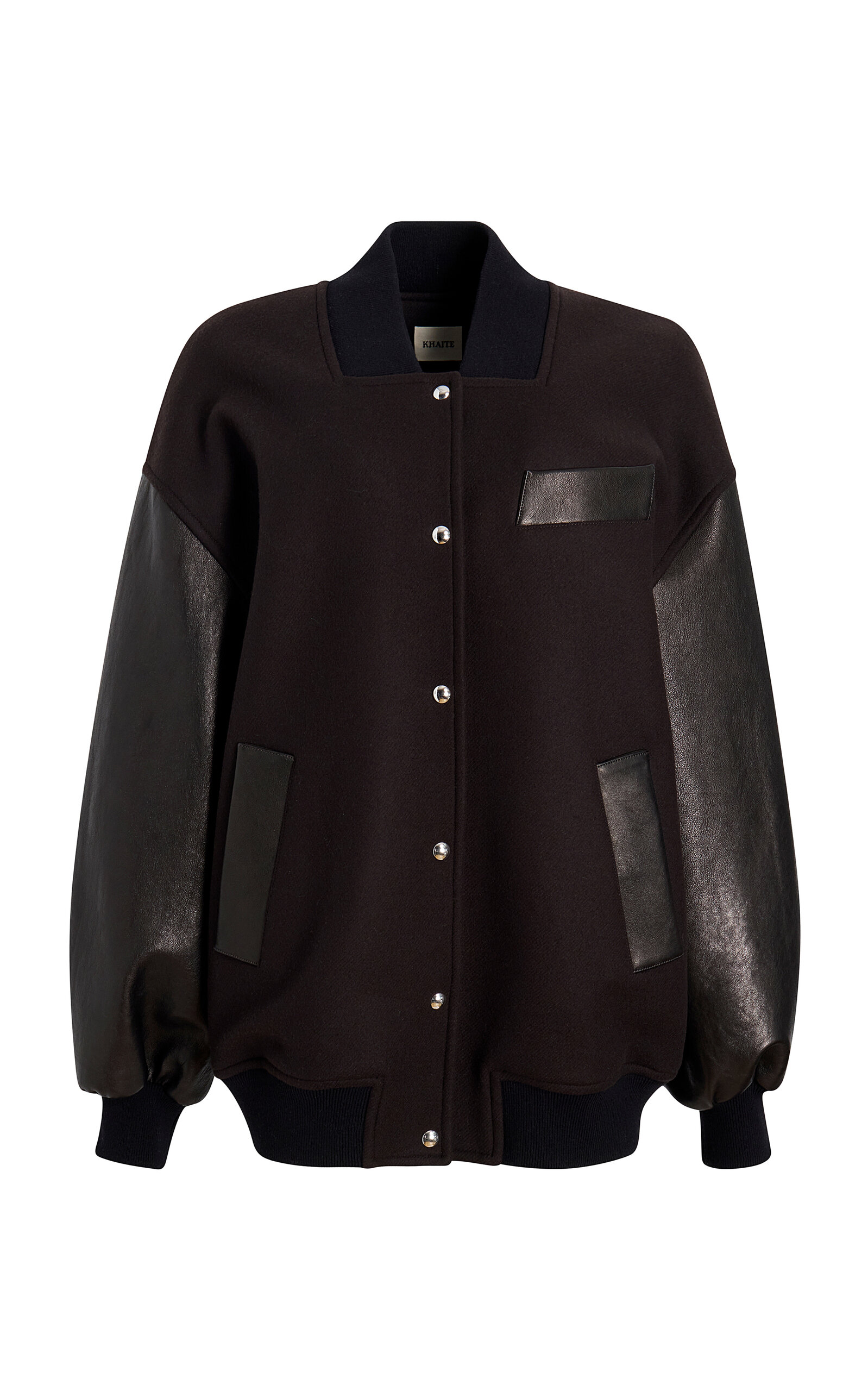 Khaite - Spencer Leather-Trimmed Wool Varsity Jacket - Brown - US 4 - Moda Operandi