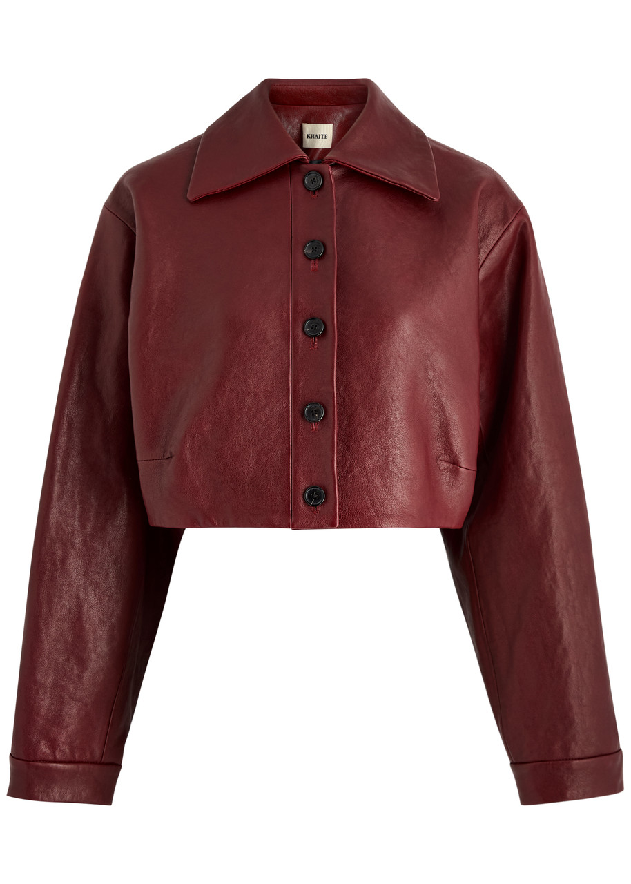 Khaite Sue Cropped Leather Jacket - Dark Red - 4 (UK8 / S)