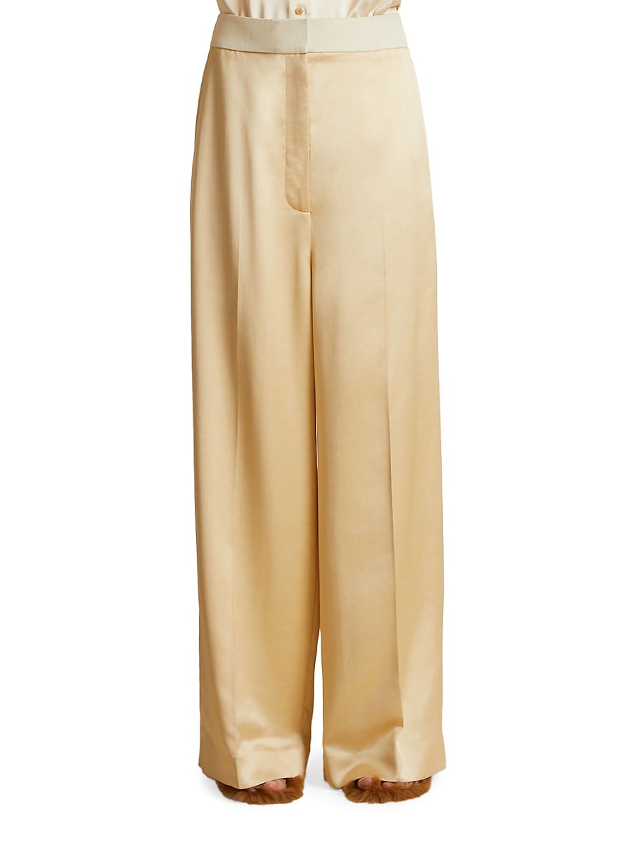 Khaite Women's Banton Satin Wide-Leg Pants - Bone - Size 4