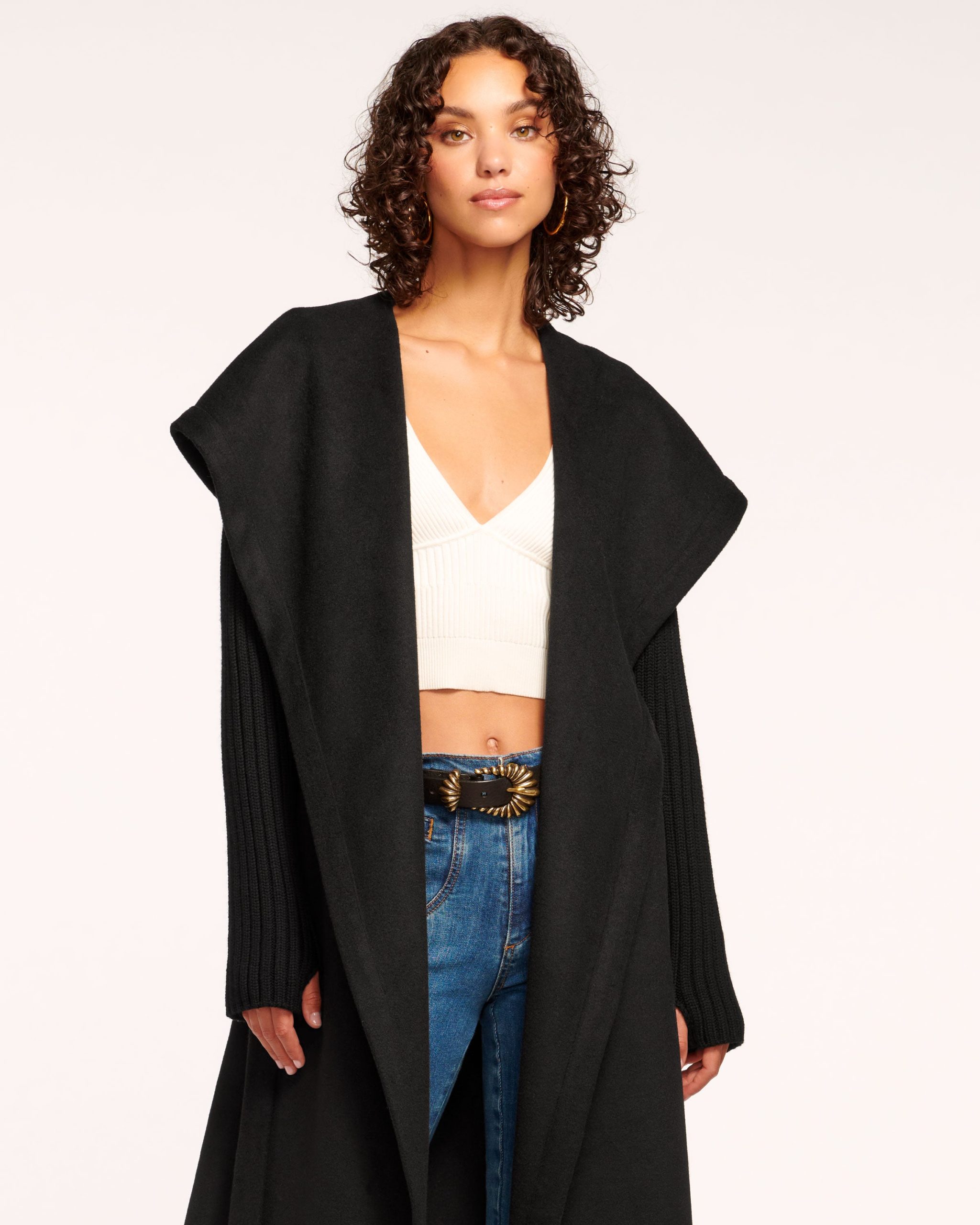 Kiah Wrap Oversized Coat in Black