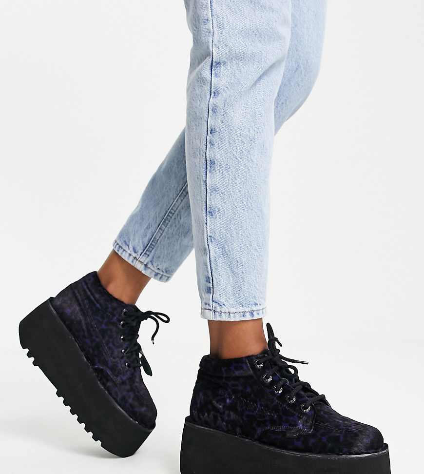 Kickers Exclusive Kick Hi Platform boots in purple leopard print