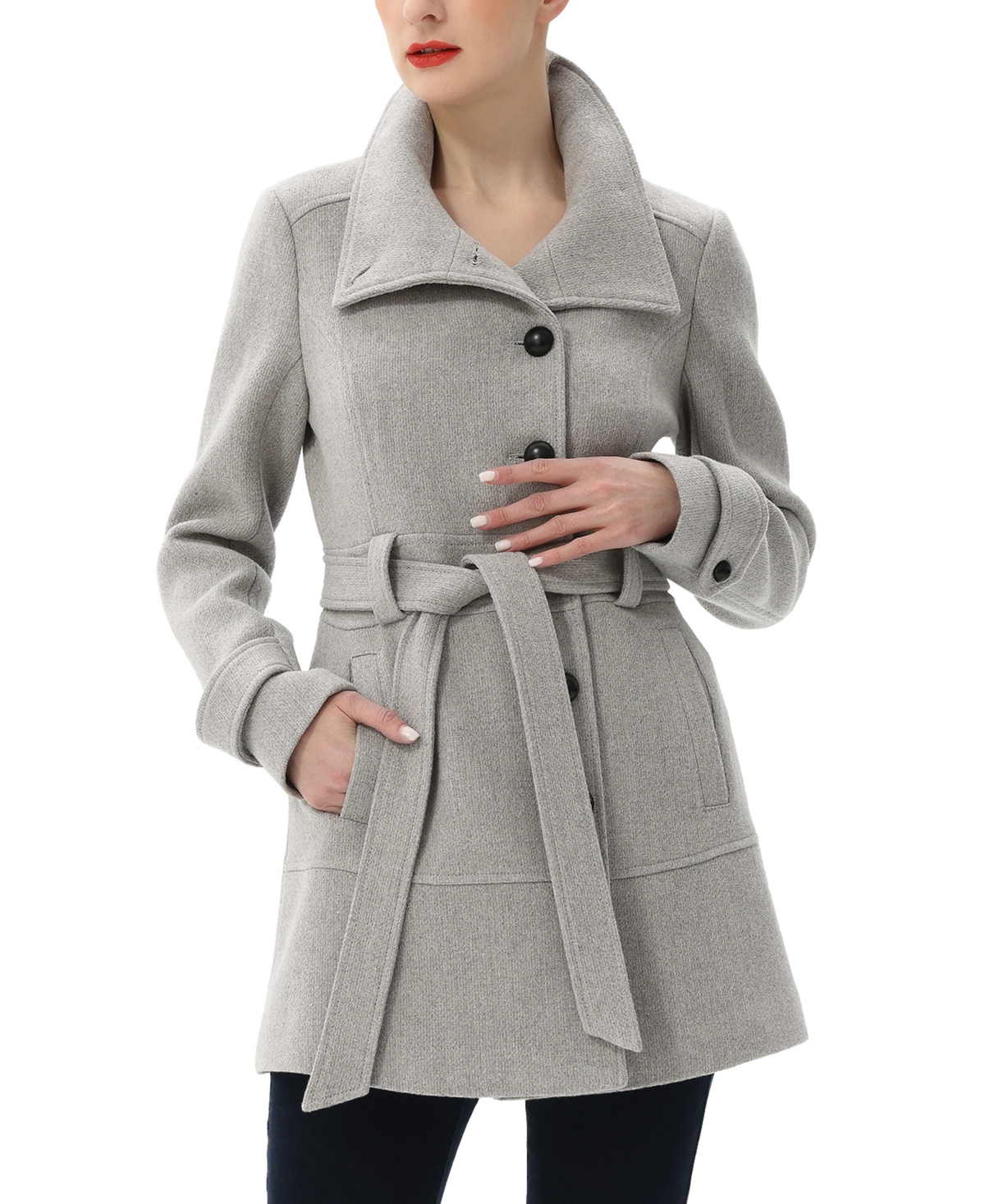 Kimi + Kai Women's Alycia Belted Boucle Wool Coat - Gray