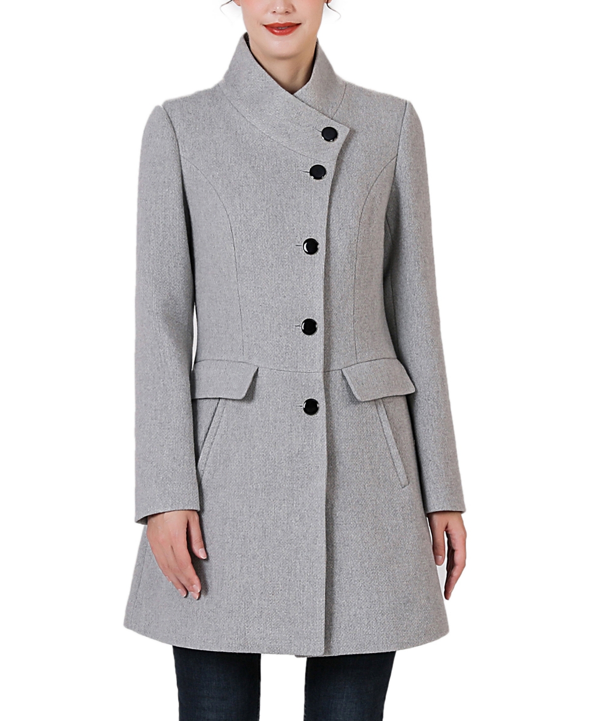 Kimi + Kai Women's Nora Stand Collar Boucle Wool Coat - Gray