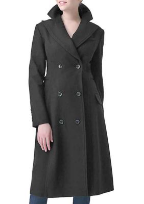 Kimi & Kai Women's Double Breasted Long Wool Blend Walking Coat, Black, Large