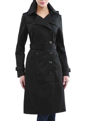 Kimi & Kai Women's Waterproof Double Breasted Long Trench Coat, Black, Small