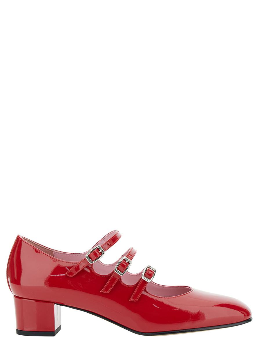 'Kina' Red Mary Janes With Straps And Block Heel In Patent Leather Woman