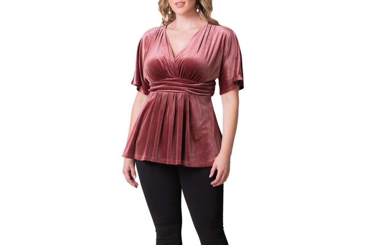 Kiyonna Plus Size Park Avenue Velvet Peplum Top - Mauve rose