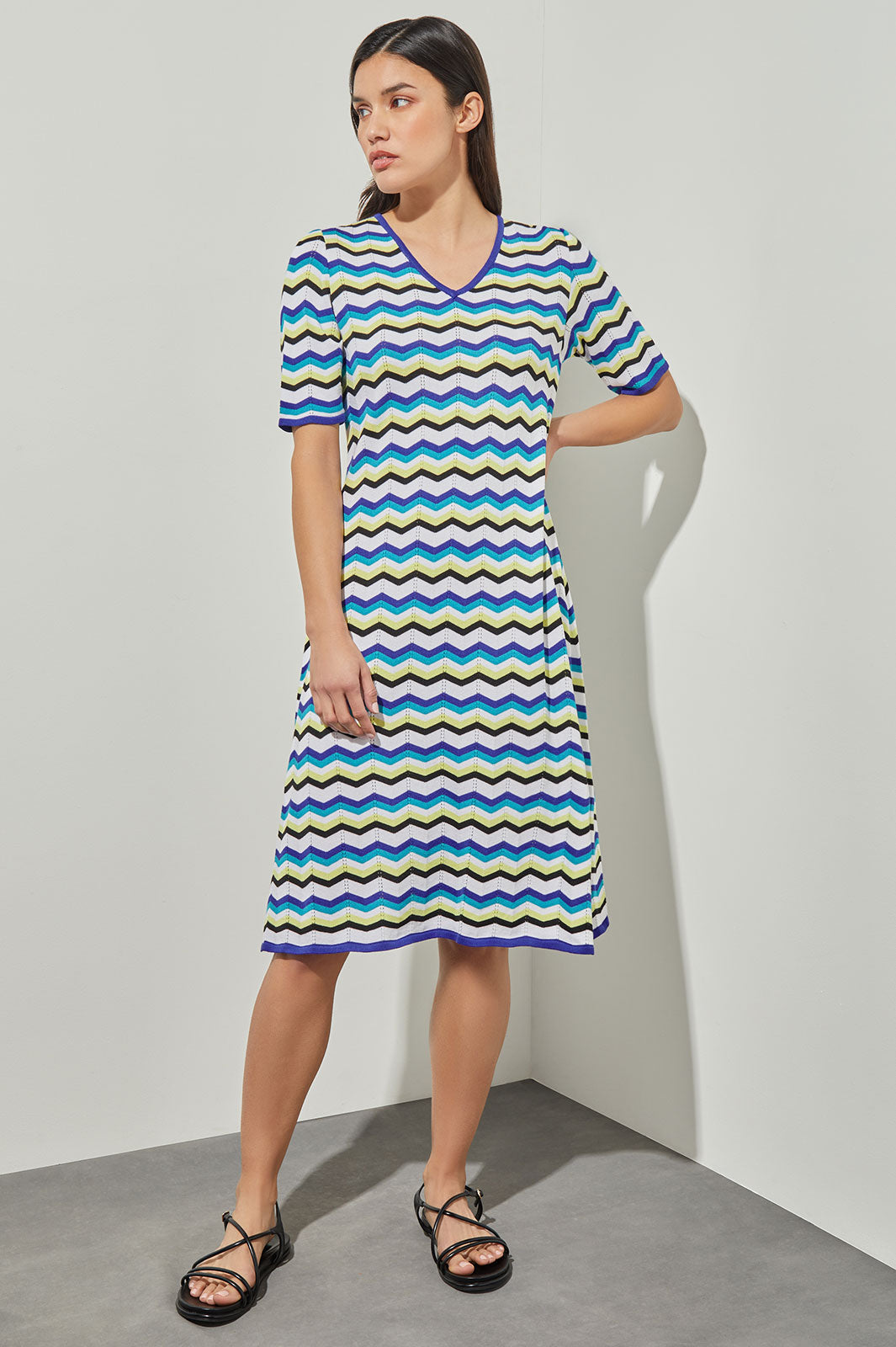 Knee Length A-Line Dress - Chevron Knit