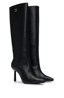 Knee-high boots in nappa leather with stacked logo- Black Women's Boots size 7