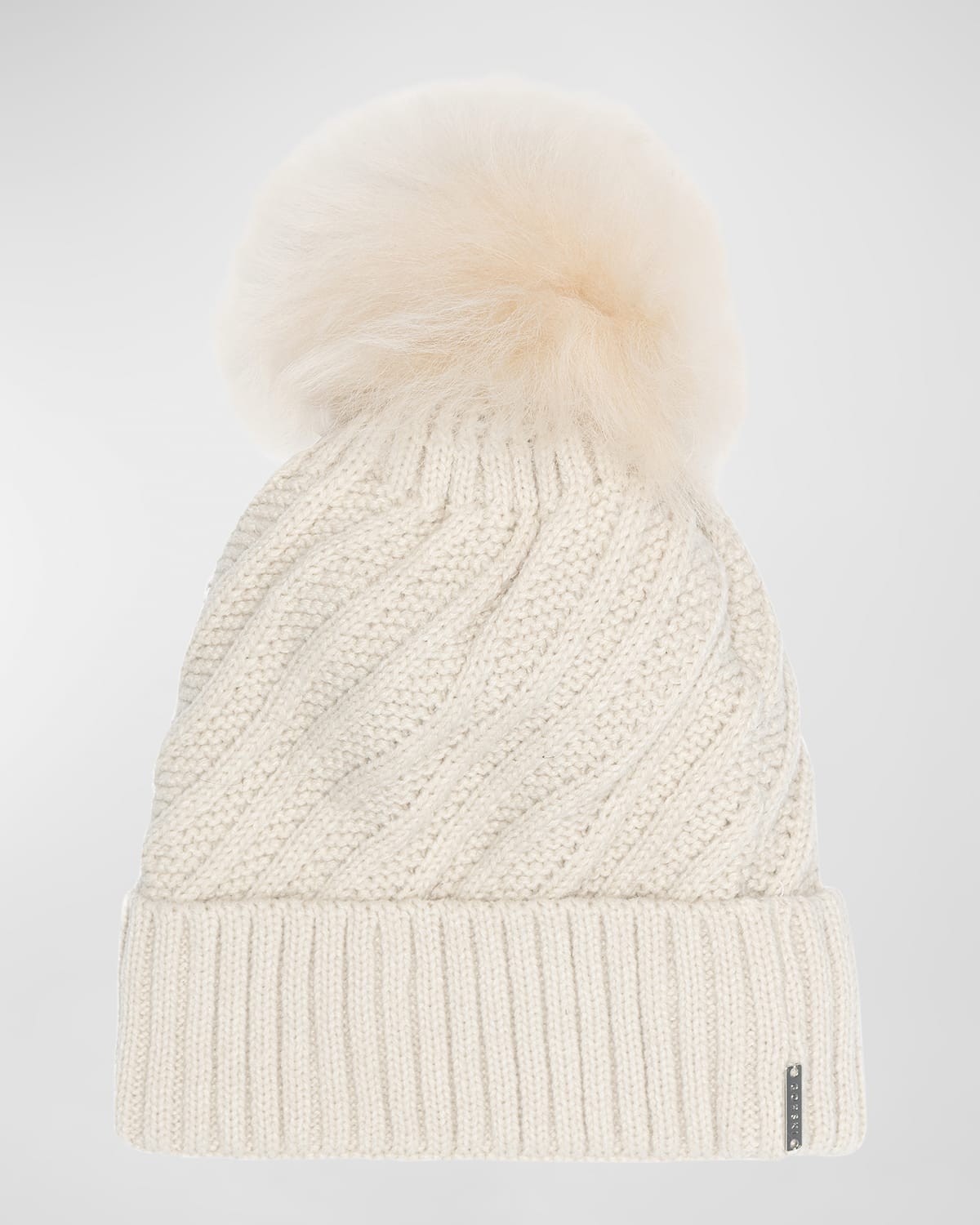 Knit Beanie with Lamb Shearling Pom