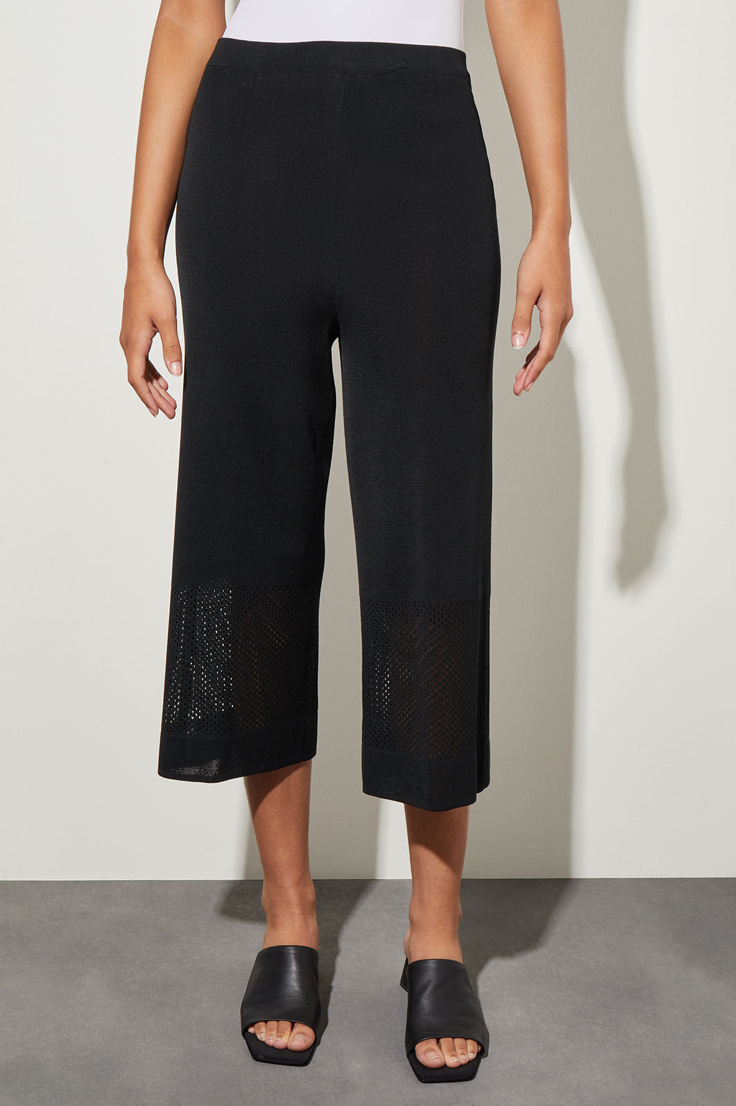 Knit Wide-Leg Burnout Detail Cropped Pants