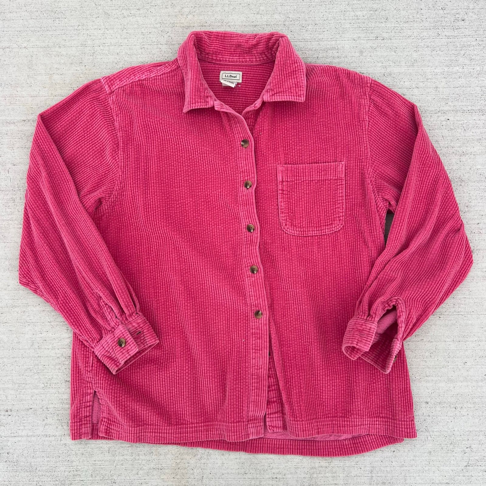 L L Bean 90's L.l. Bean Pink Corduroy L/s Button Up Shirt Shacket Lg, Women's (Size Large)