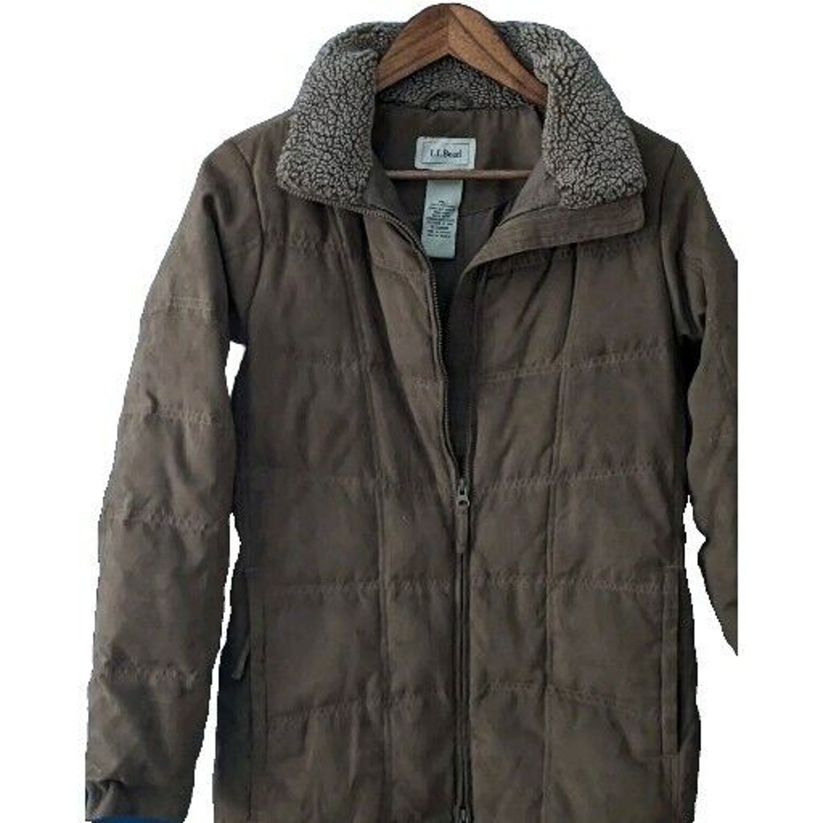 L L Bean Ll Bean Women's Faux Suede Quilted Goose Down Puffer Coat in Beige (Size Medium)