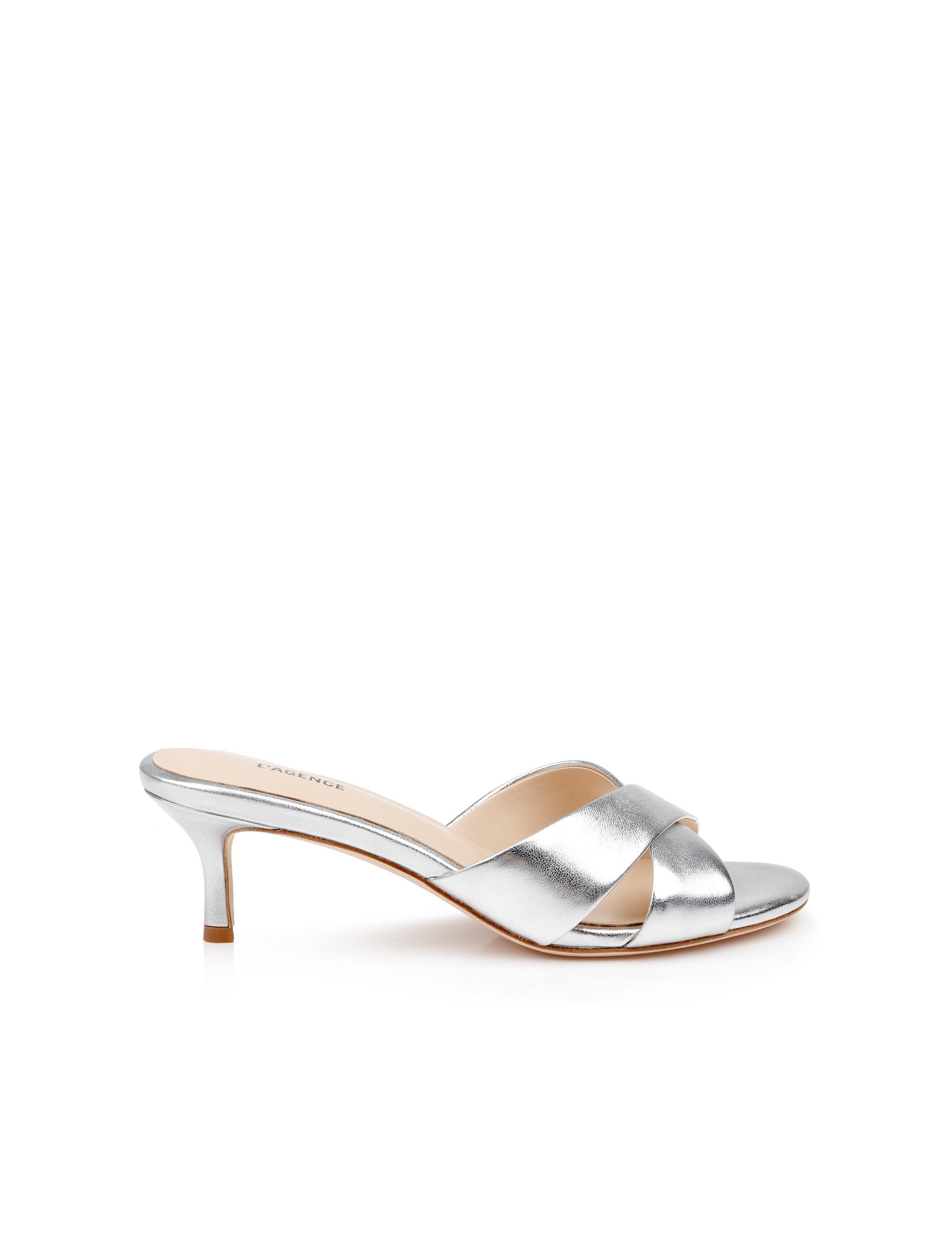 L'AGENCE Aveline Kitten-Heel Sandal In Silver Leather