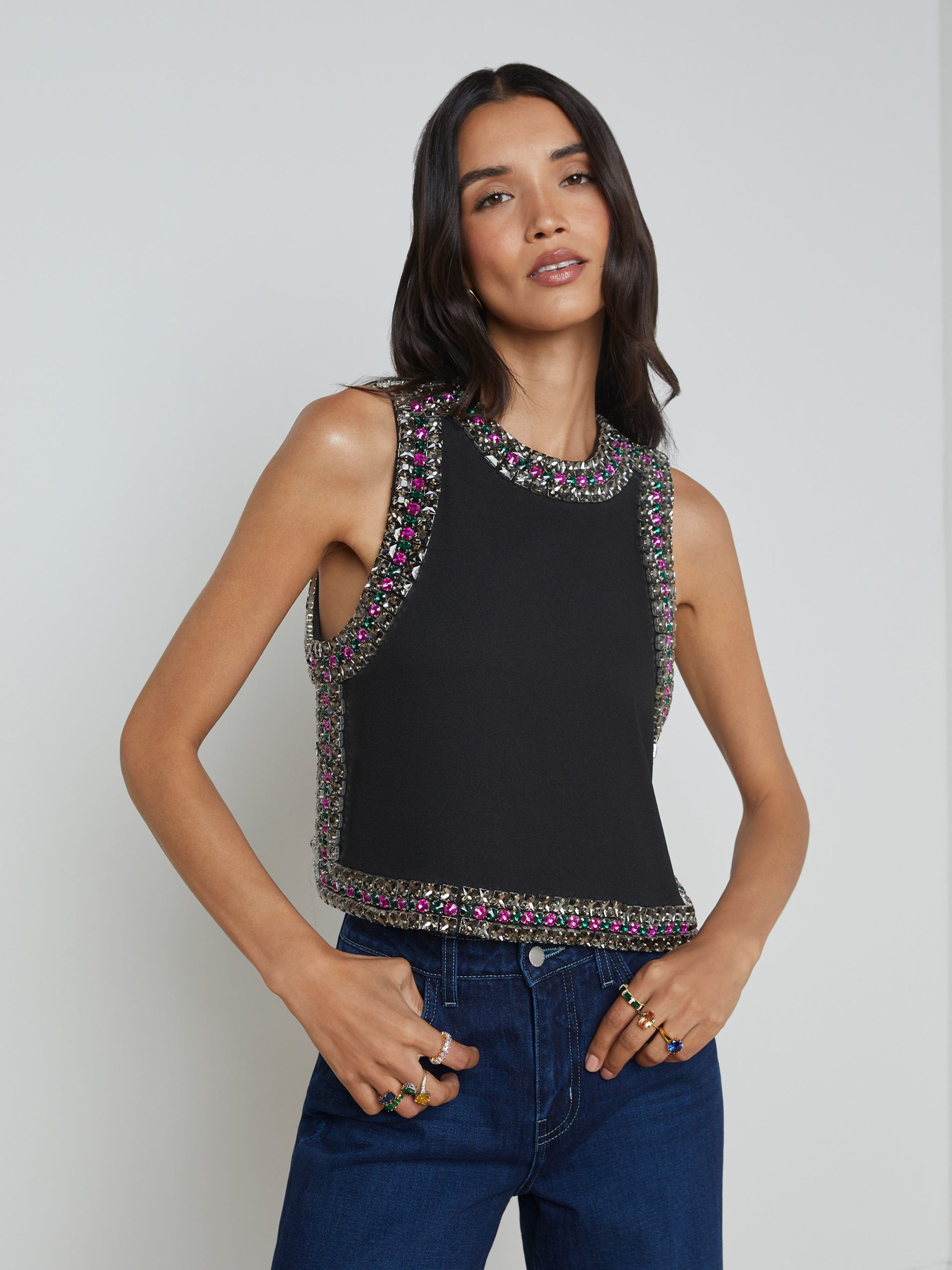 L'AGENCE Bastia Embellished Tank Top In Black/