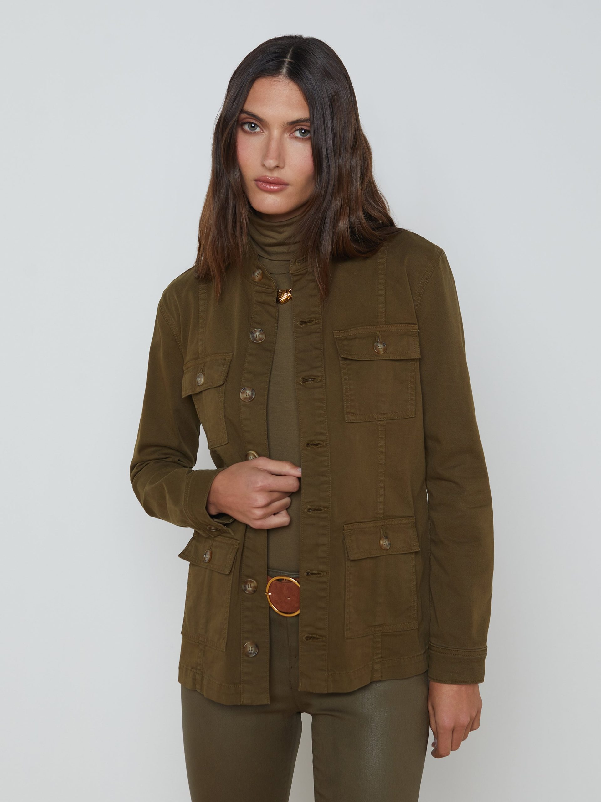 L'AGENCE Eudice Denim Utility Jacket In British Khaki