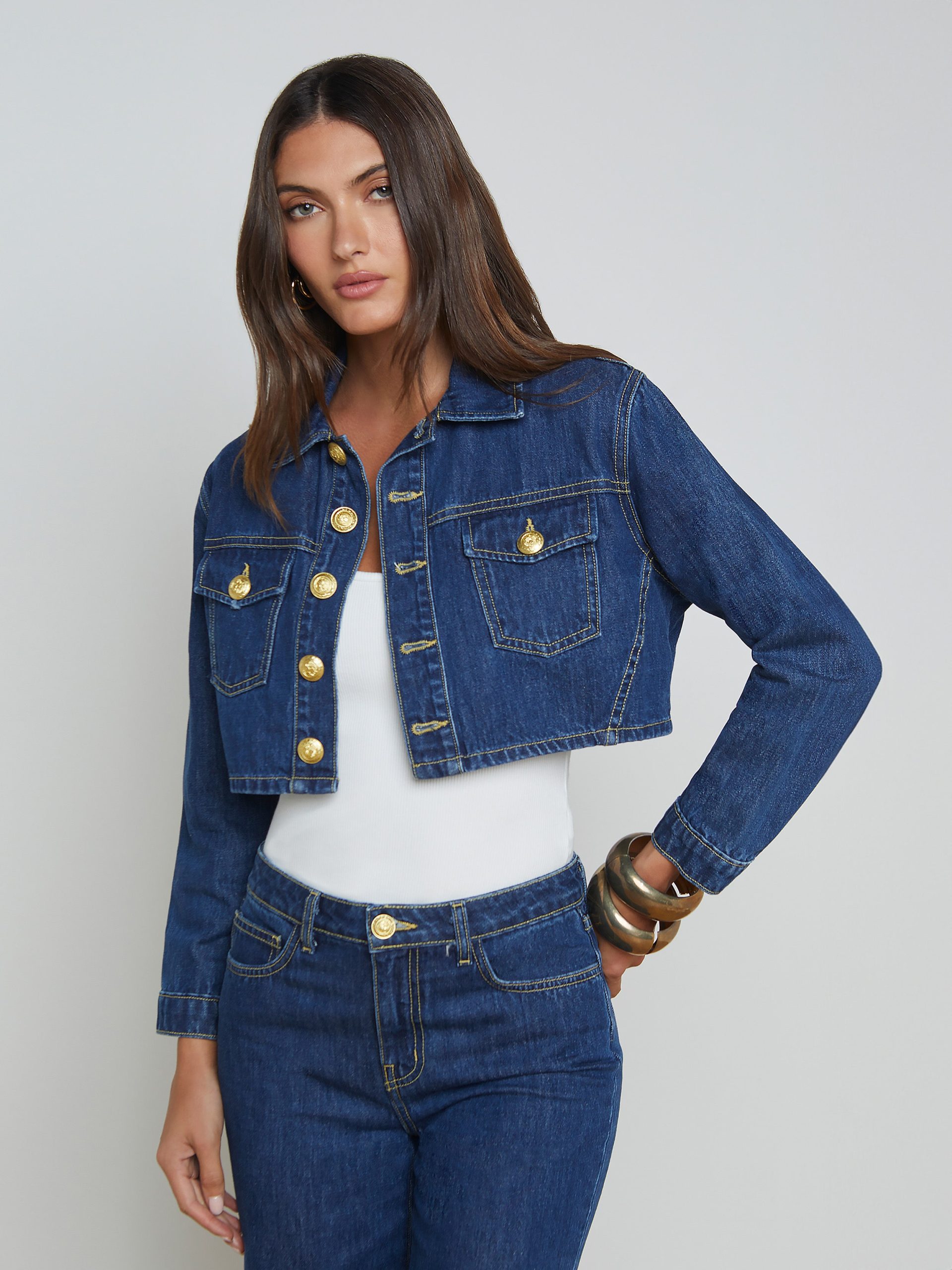 L'AGENCE Genevie Cropped Denim Jacket In Conway