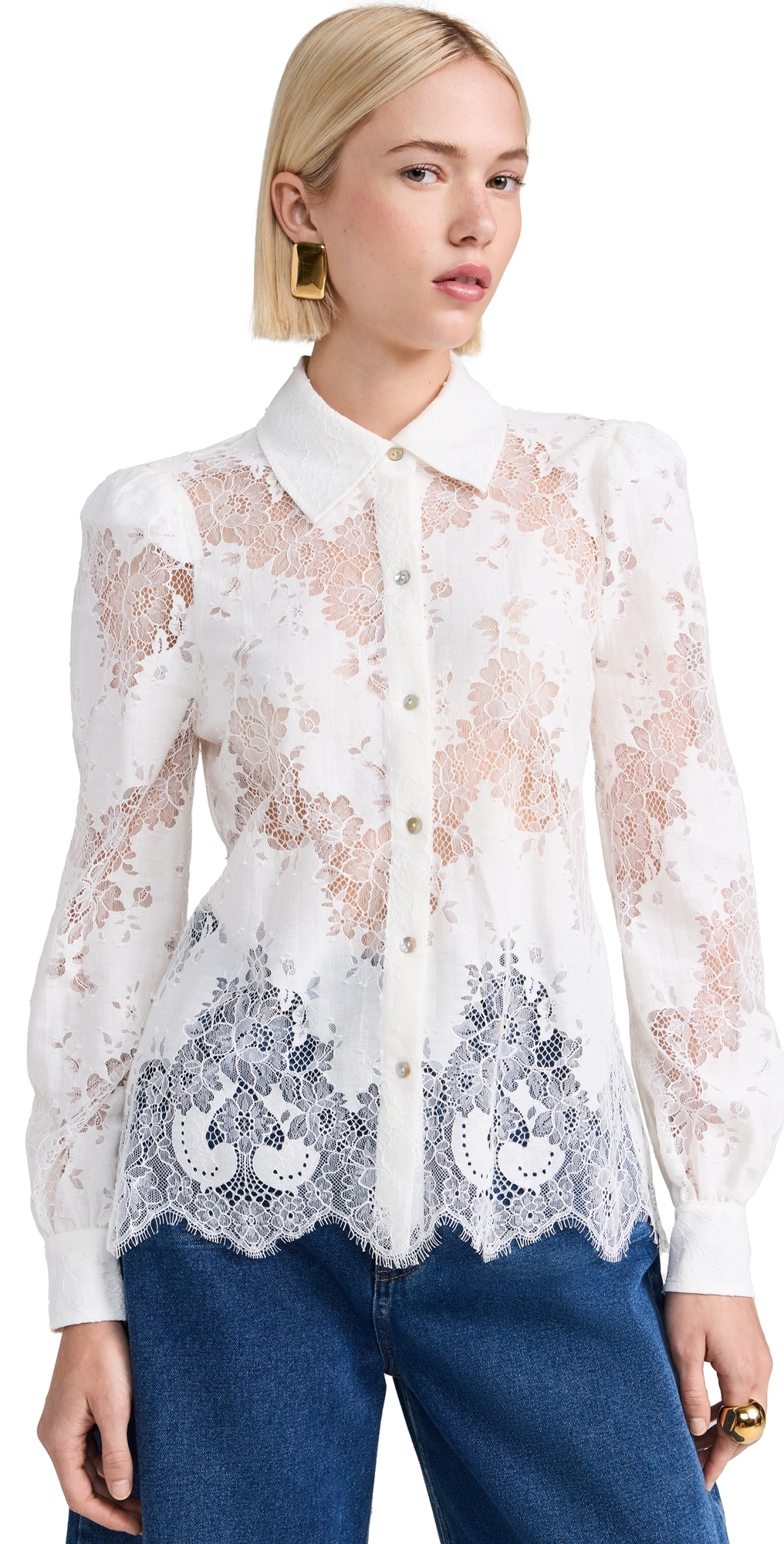 L'AGENCE Jenica Lace Blouse Ivory XXL