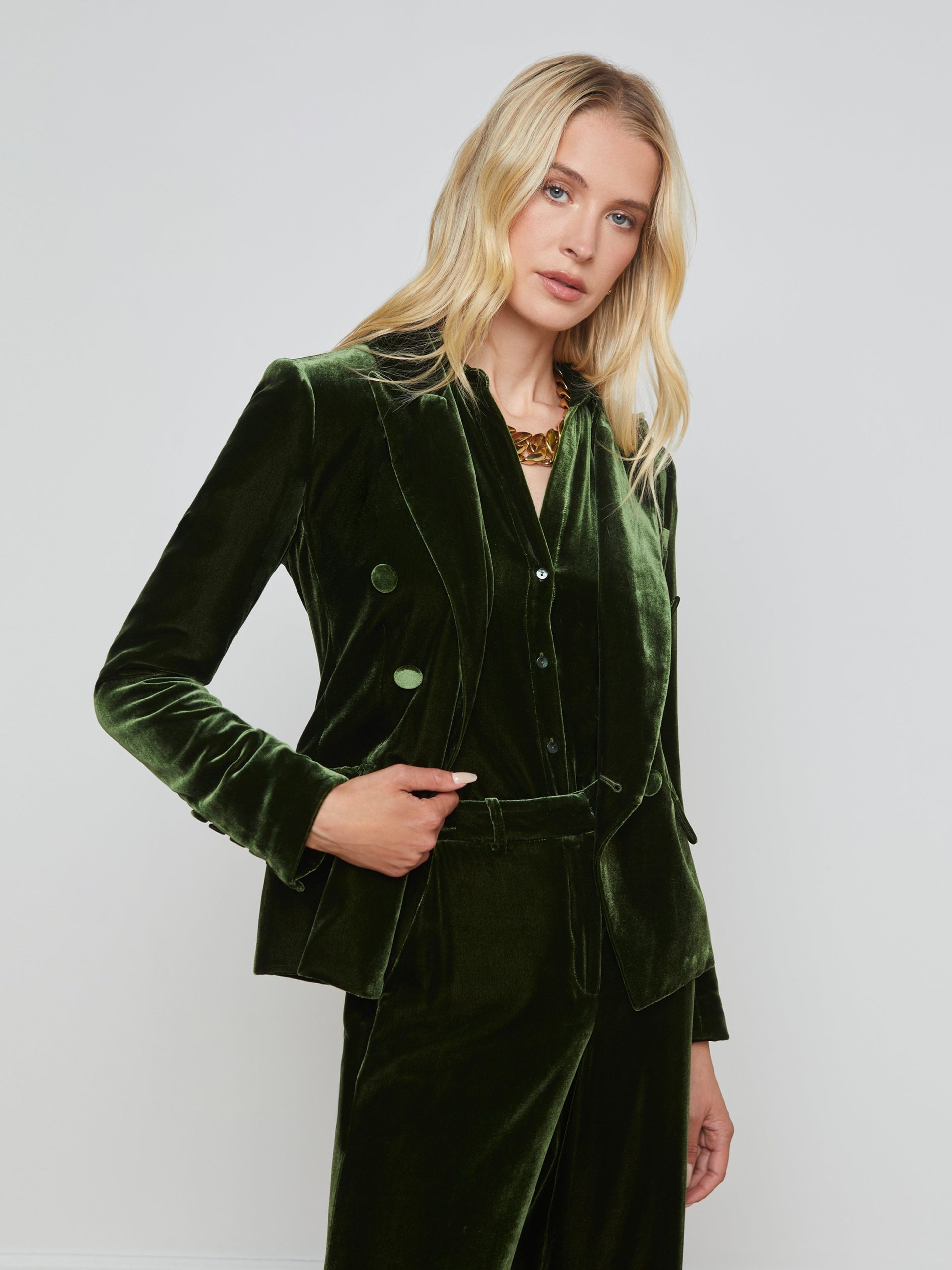 L'AGENCE Kenzie Velvet Blazer In Deep Olive