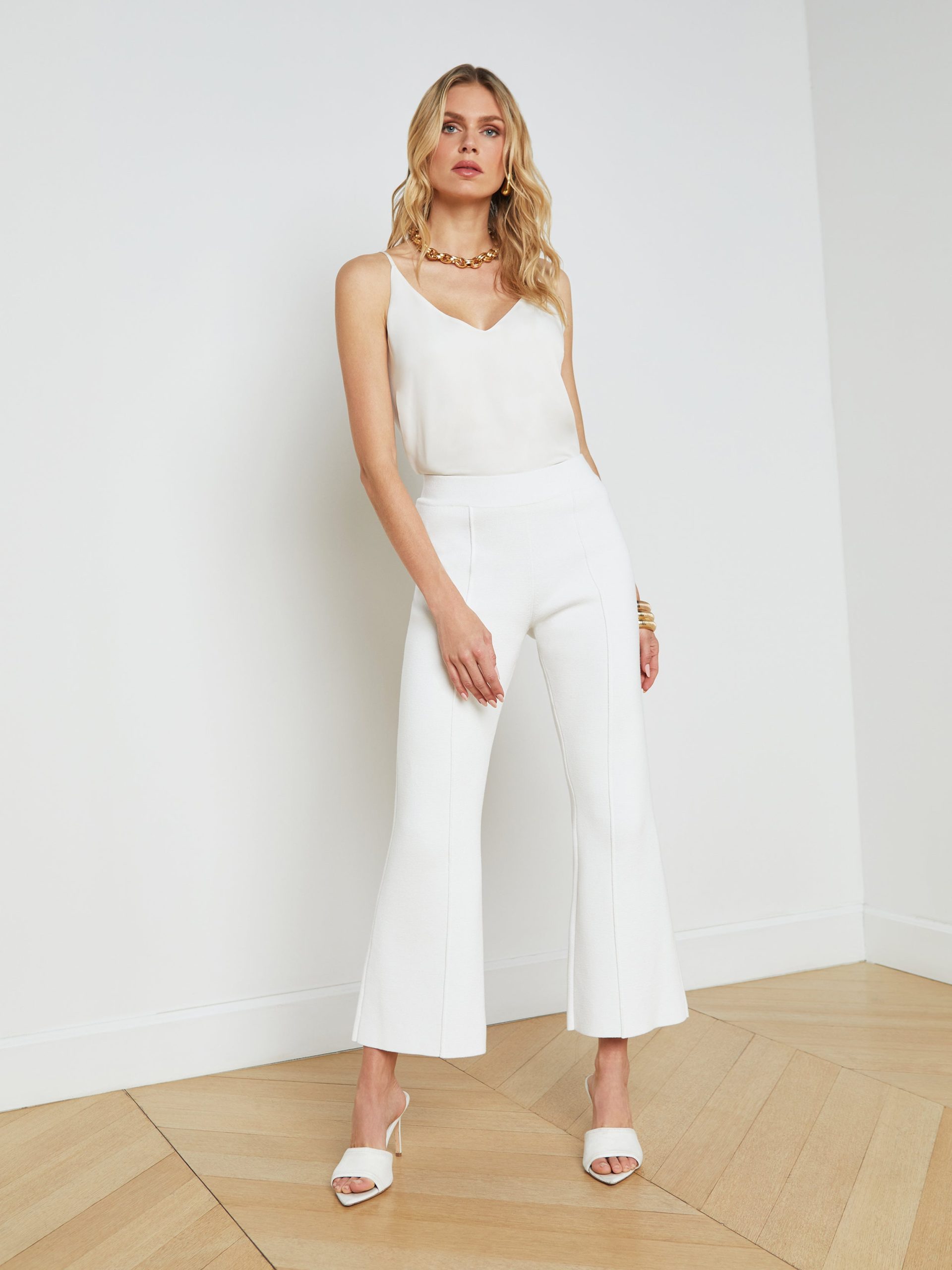 L'AGENCE Ren Cropped Flare Knit Pants In White