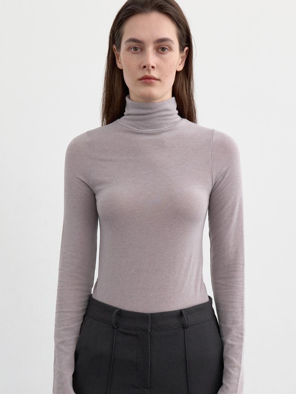 LAYER WOOL POLO NECK TOP, GREYISH BEIGE