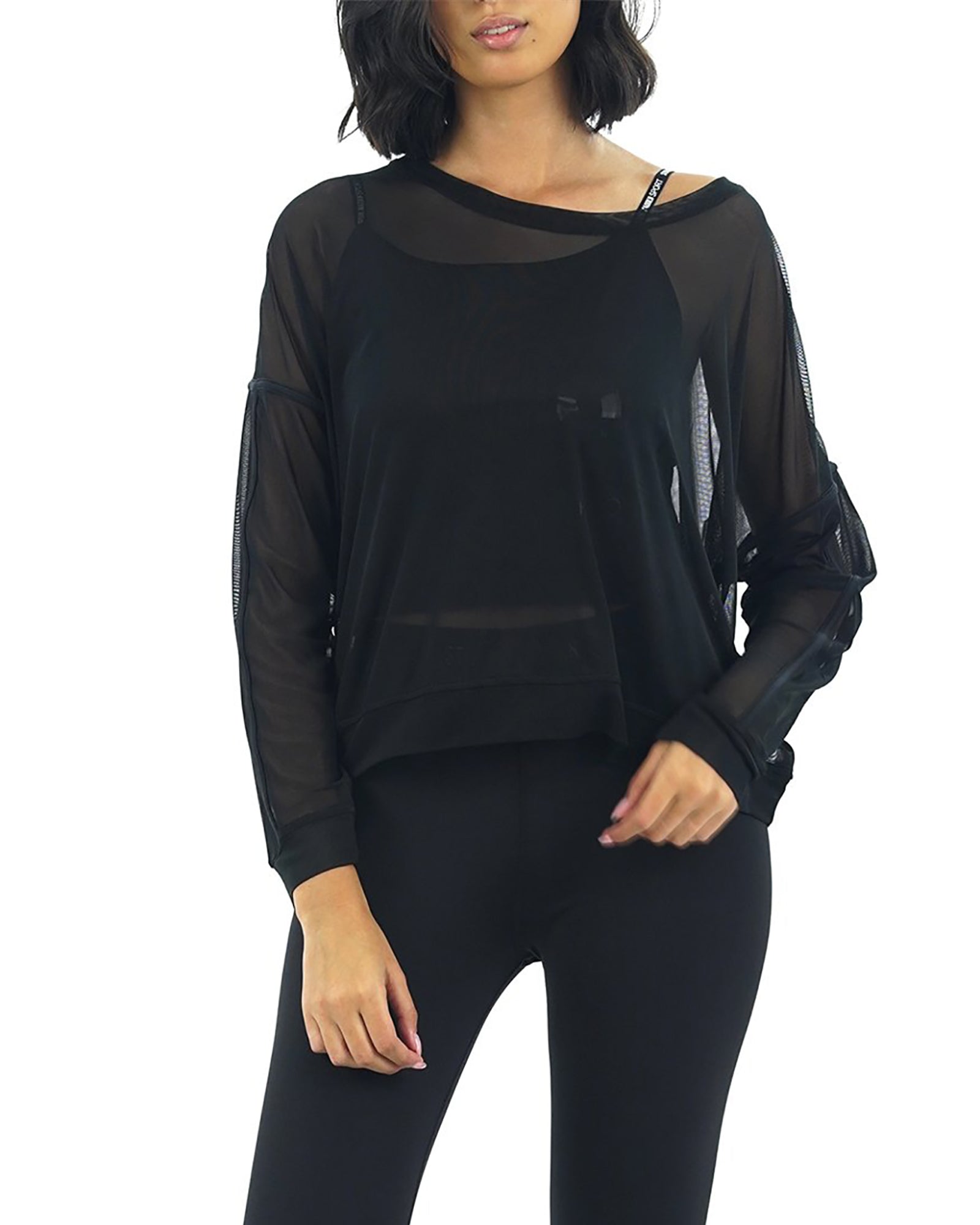 LONG SLEEVE MESH TOP BLACK