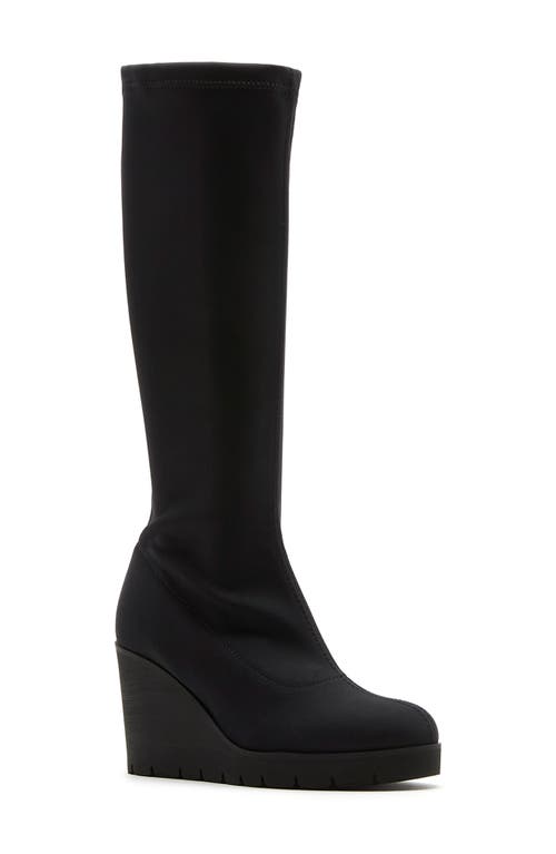 La Canadienne Getup Waterproof Knee High Platform Wedge Boot in Black Micro Stretch at Nordstrom, Size 5