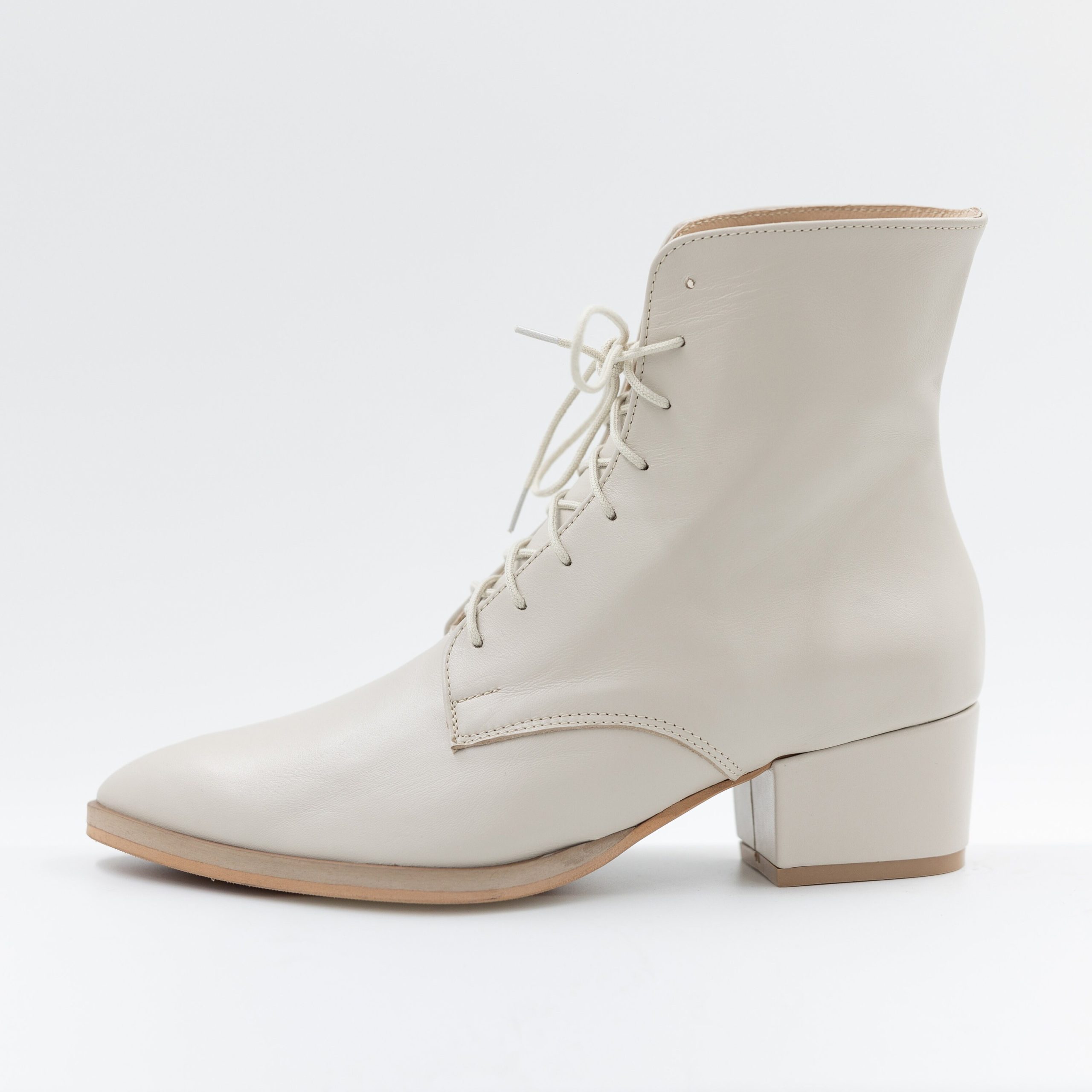 Lace-Up Ankle Boots, Classic Low Heel Boots For Women, Beige Shoes Made Of Natural Leather, Handmade, Gift Her, Casual -Arta