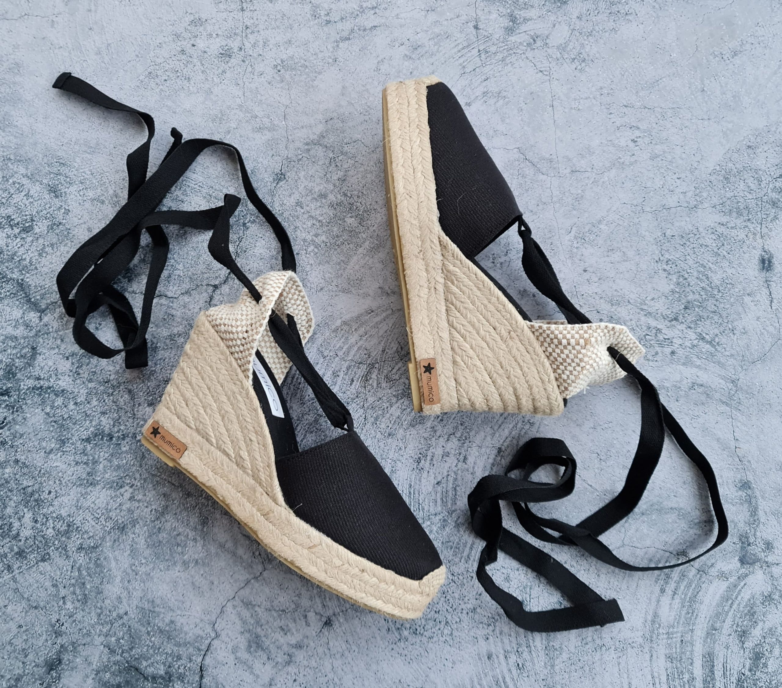 Lace Up Espadrille Wedges With Platform | 10cm - 3.94I Black Made in Spain Natural, Vegan, Sustainable