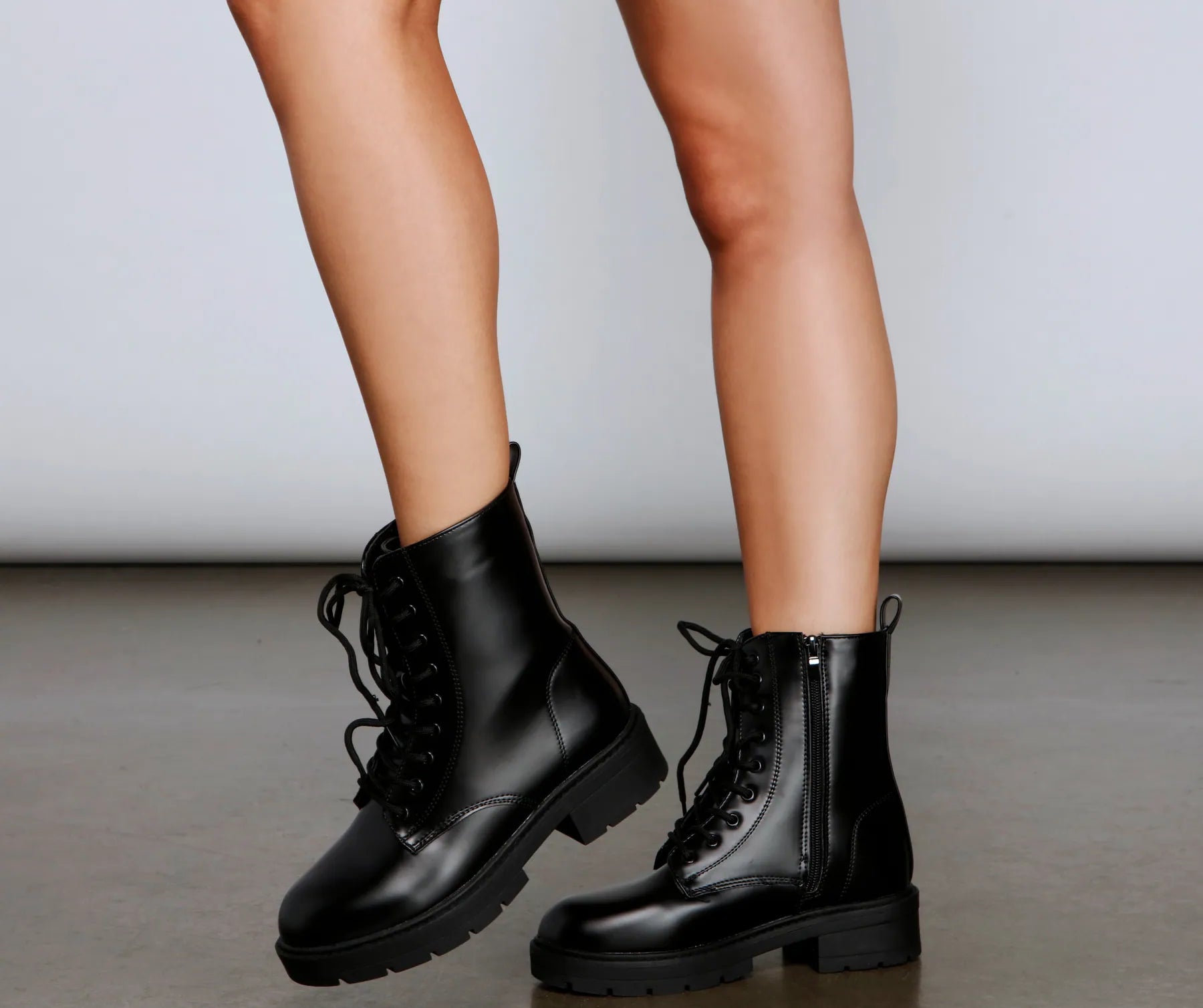 Lace Up Faux Leather Combat Boots