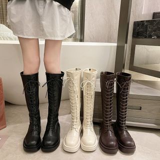 Lace-Up Platform Knee-High Boots