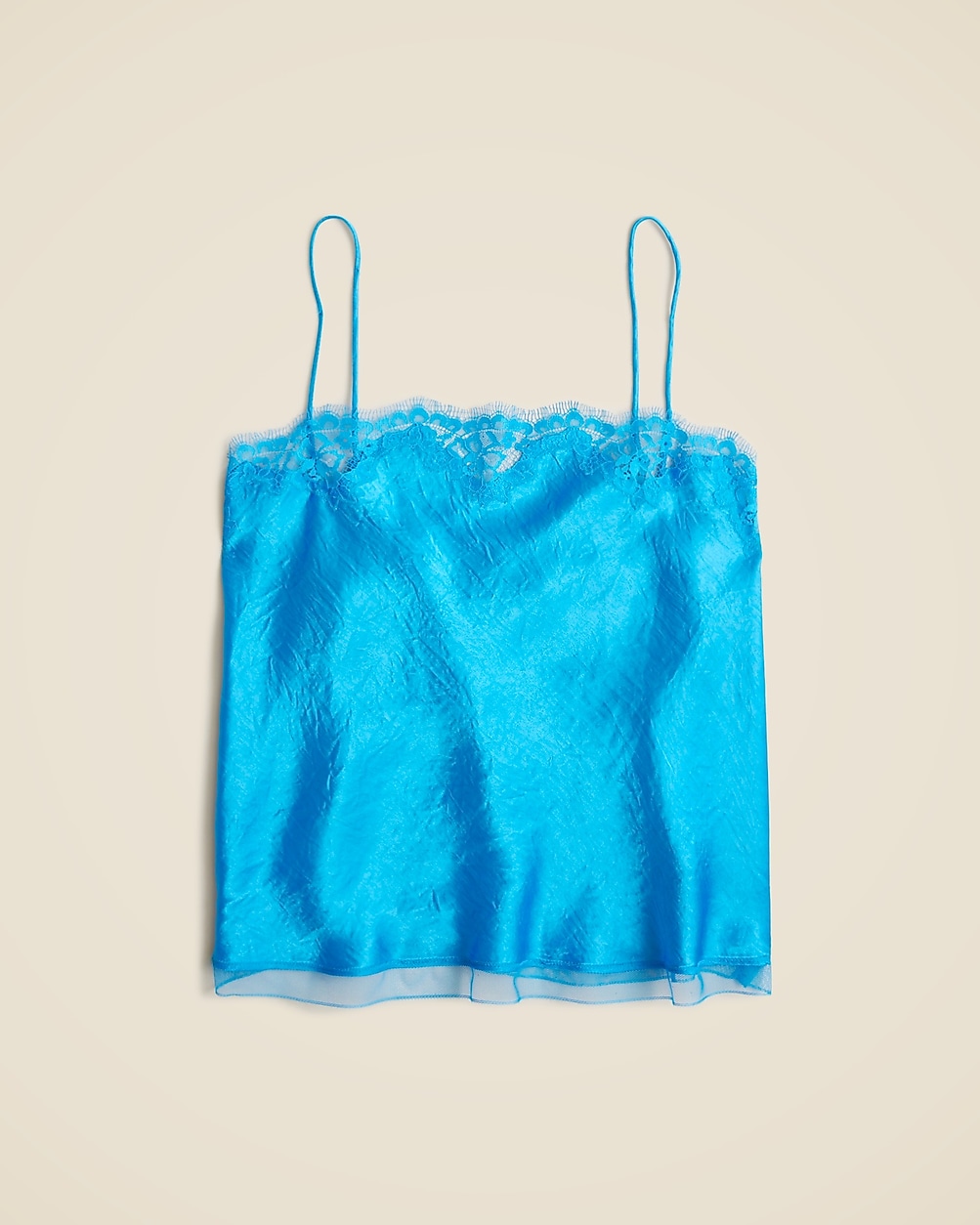 Lace-trim camisole top in textured satin